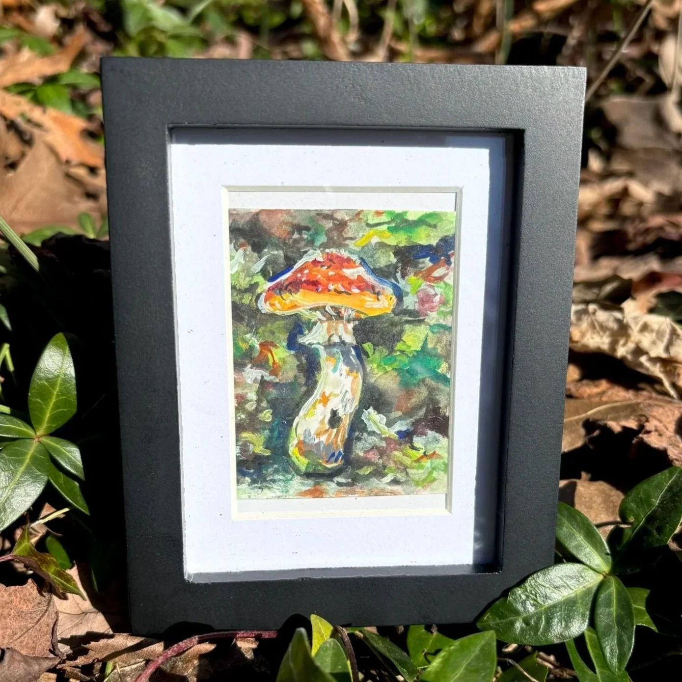 Bulbous Honey Fungus, 2026, 2x3 inches, gouache on multimedia paper in a 4x5 frame - SOLD