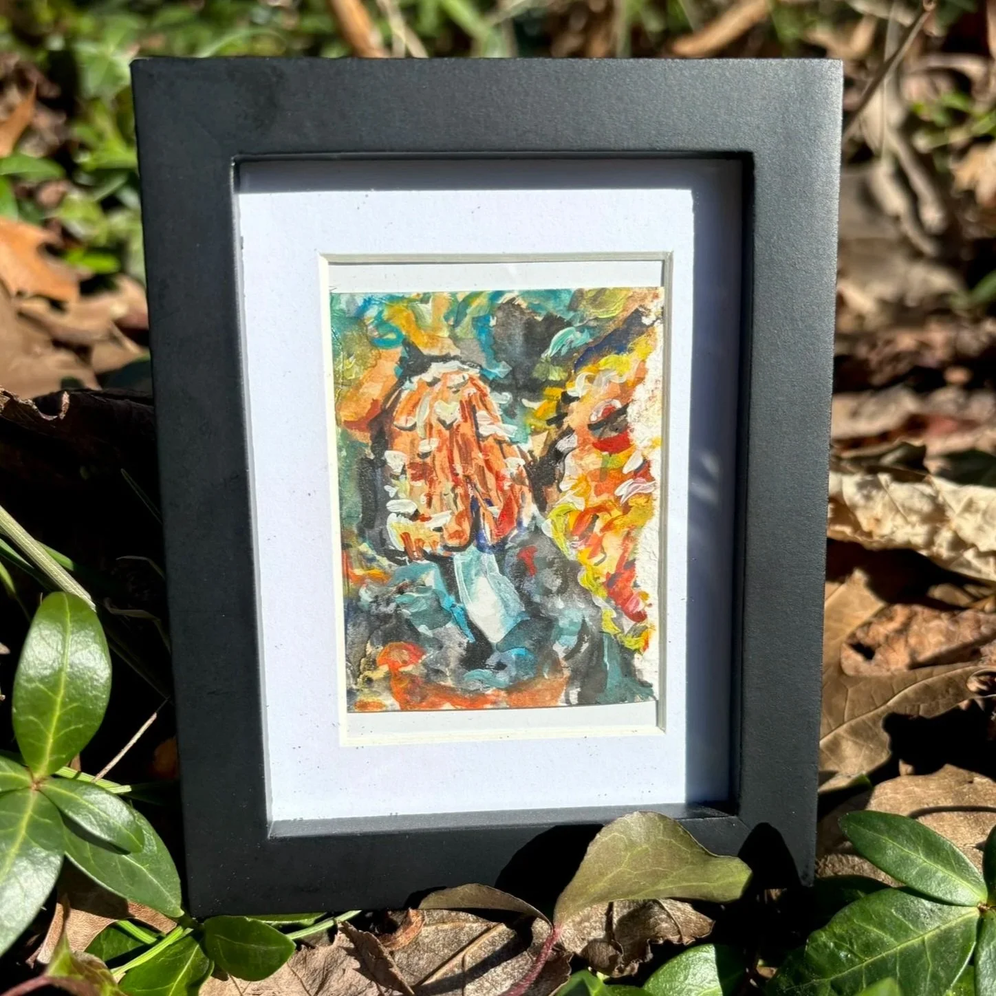 Firerug Inkcap, 2026, 2x3 inches, gouache on multimedia paper in a 4x5 frame - SOLD