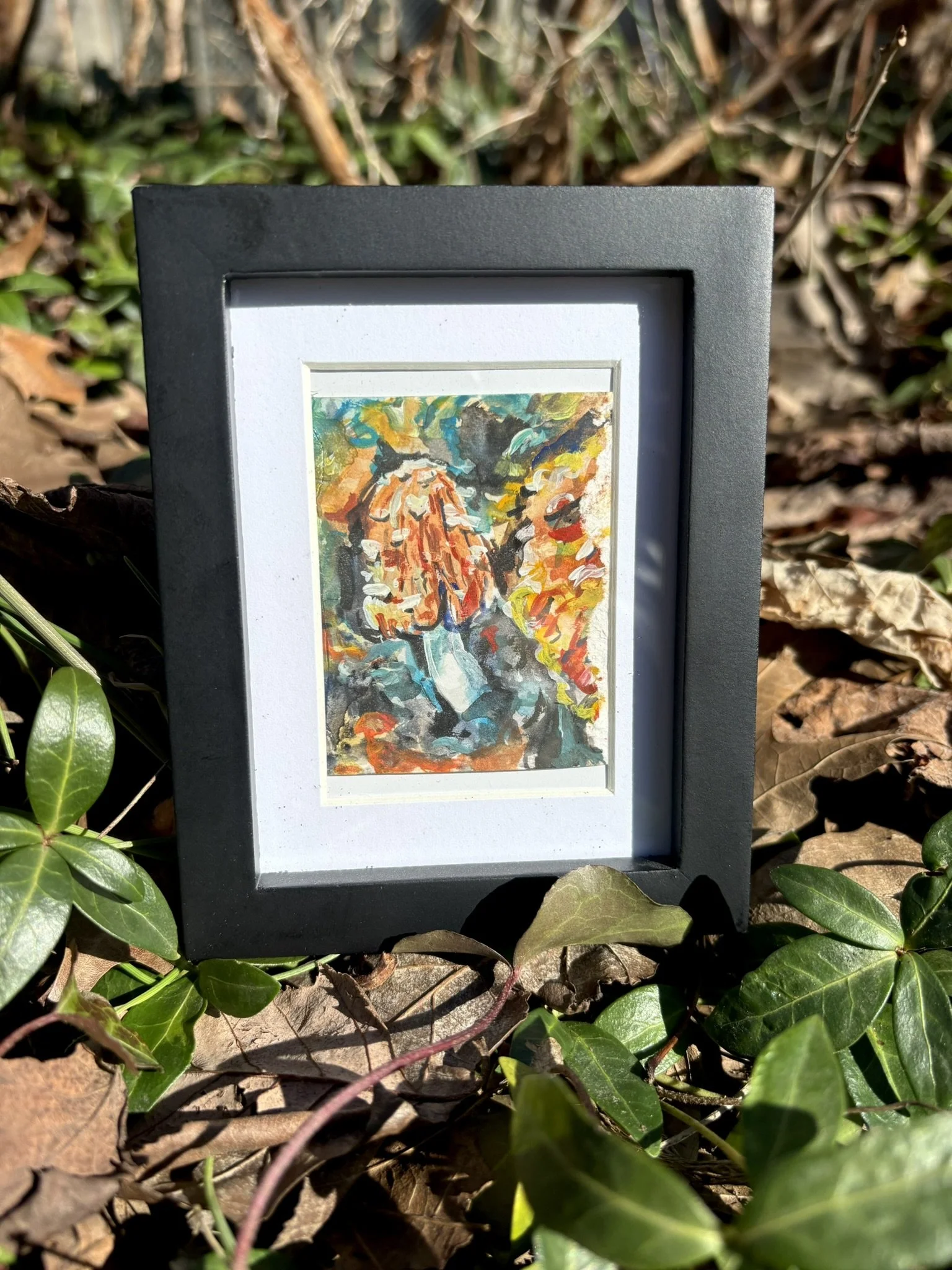 Firerug Inkcap, 2026, 2x3 inches, gouache on multimedia paper in a 4x5 frame