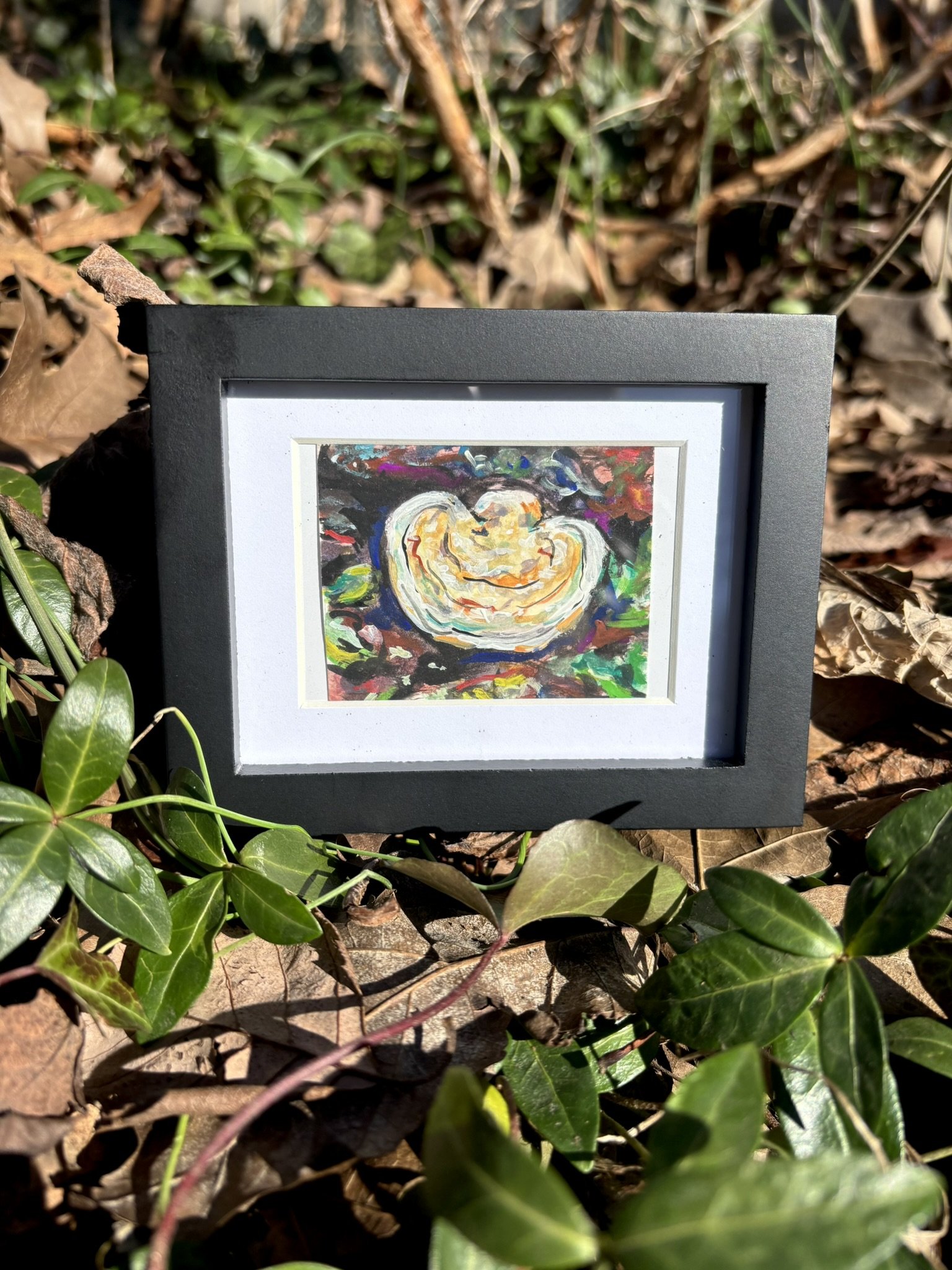 Lumpy Bracket, 2026, 2x3 inches, gouache on multimedia paper in a 4x5 frame