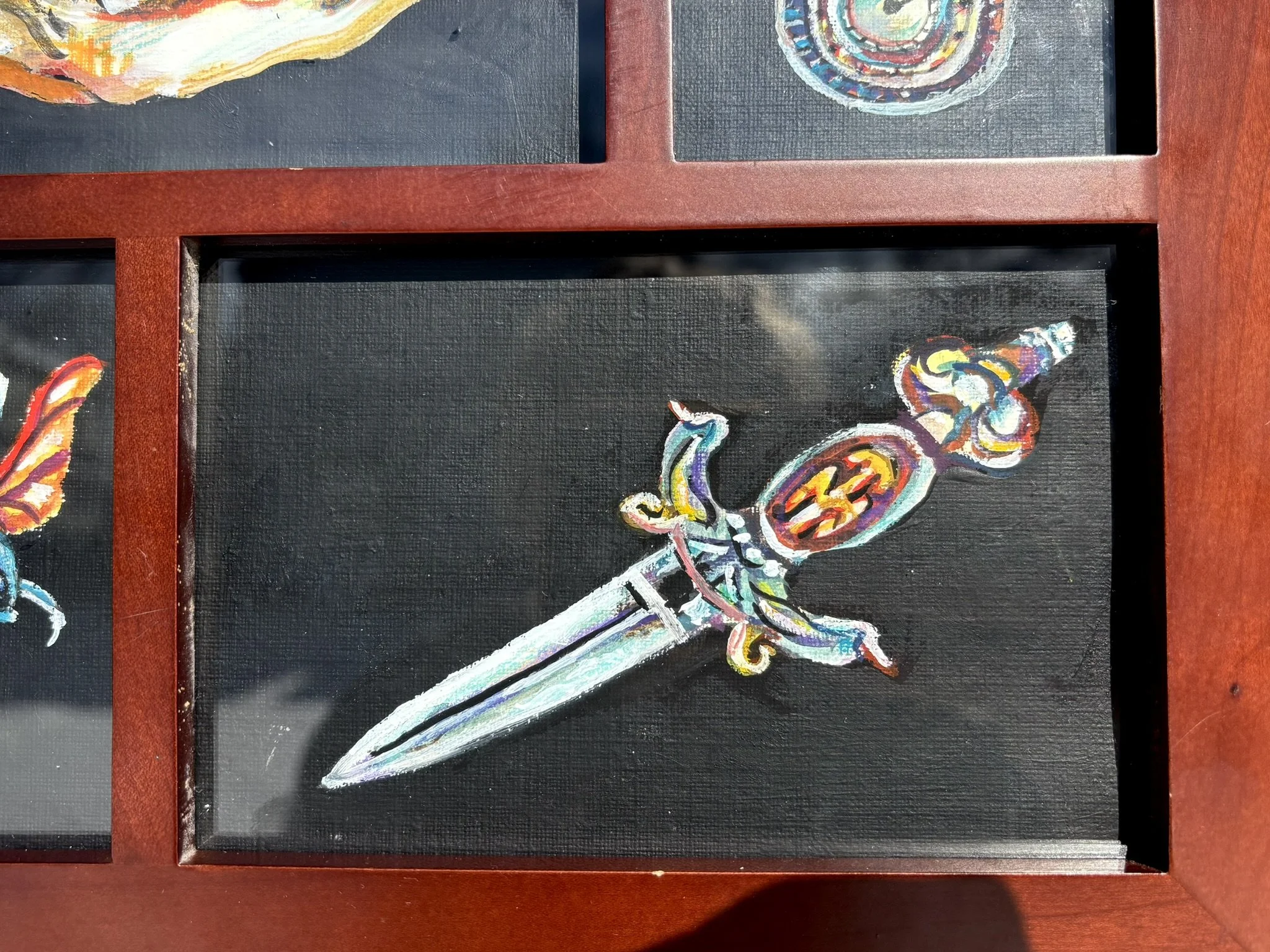 Curiosity Box, 2026, gouache and colored pencil on canvas paper in a 11x14 inch thrifted frame