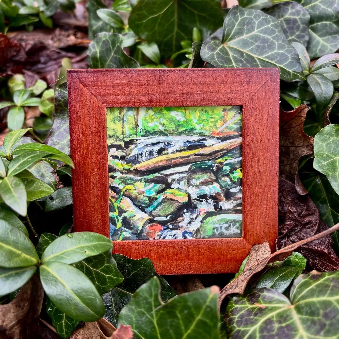 Leonard Springs, 2026, 3x3 inches, gouache on multimedia paper in a 4x4 inch frame