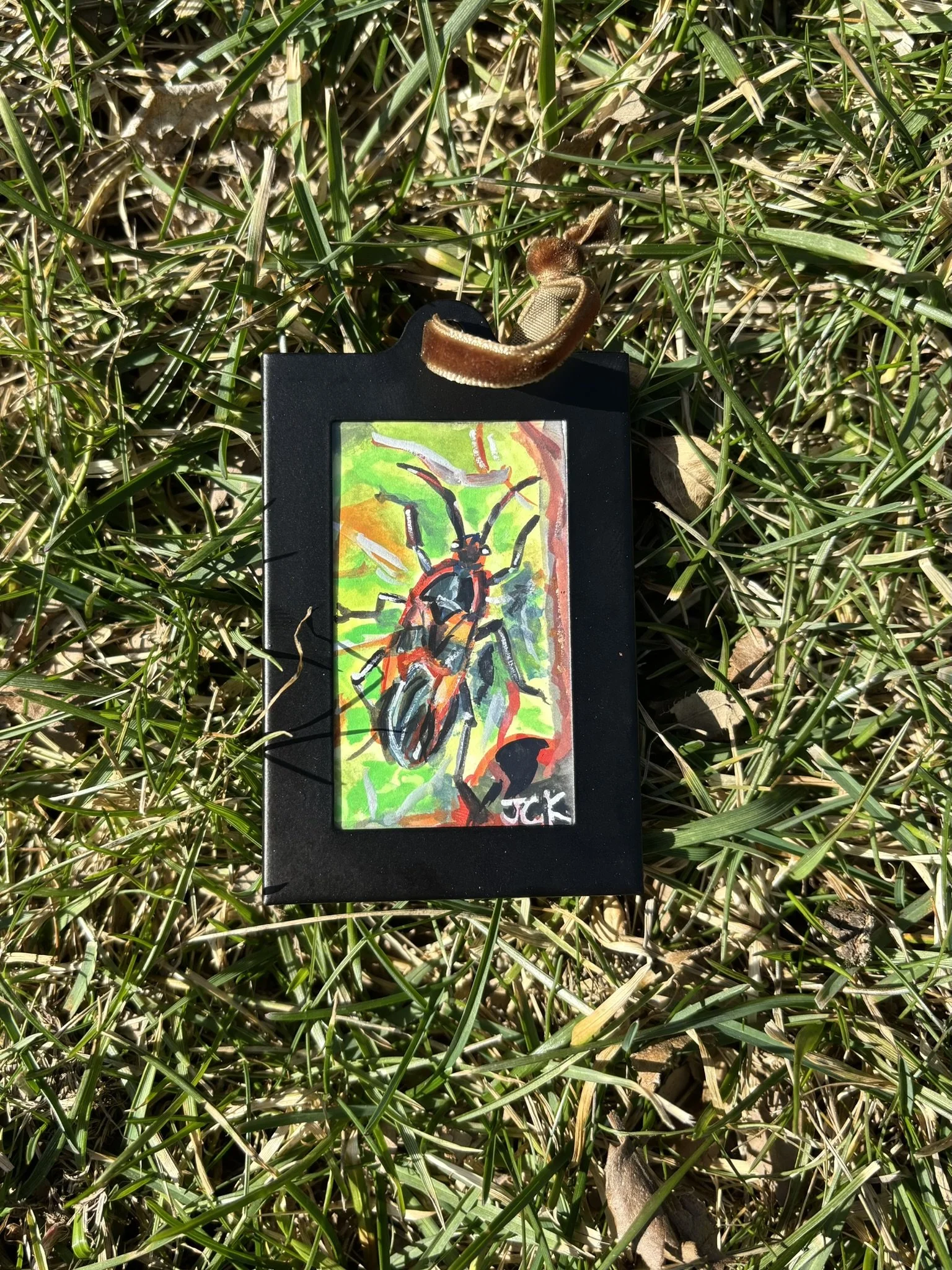 Large Milkweed Bug, 2026, 2x3 inches, gouache on multimedia paper