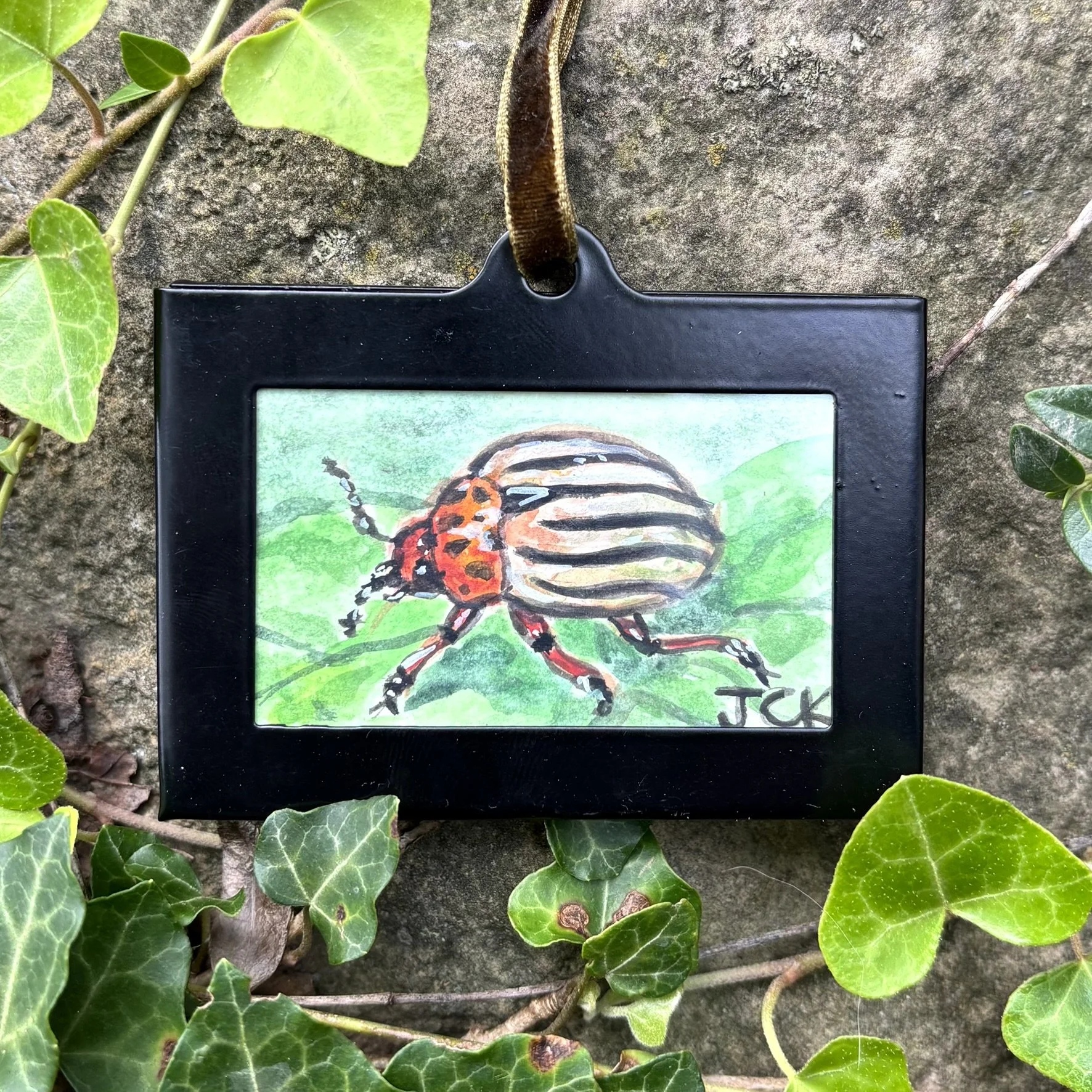 Potato Beetle - SOLD, 2026, 2x3 inches, gouache on multimedia paper