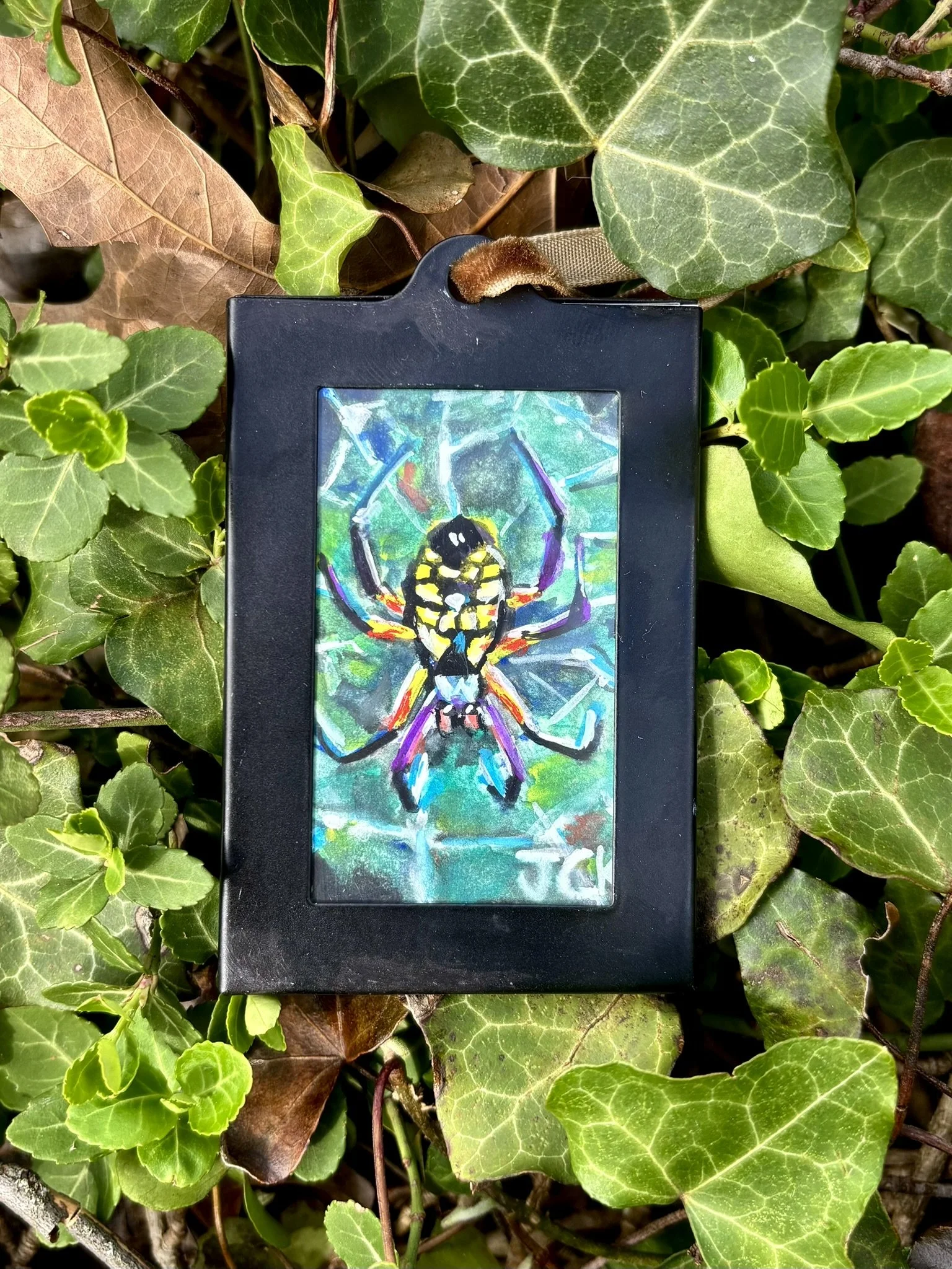 Yellow and Black Garden Spider, 2026, 2x3 inches, gouache on multimedia paper