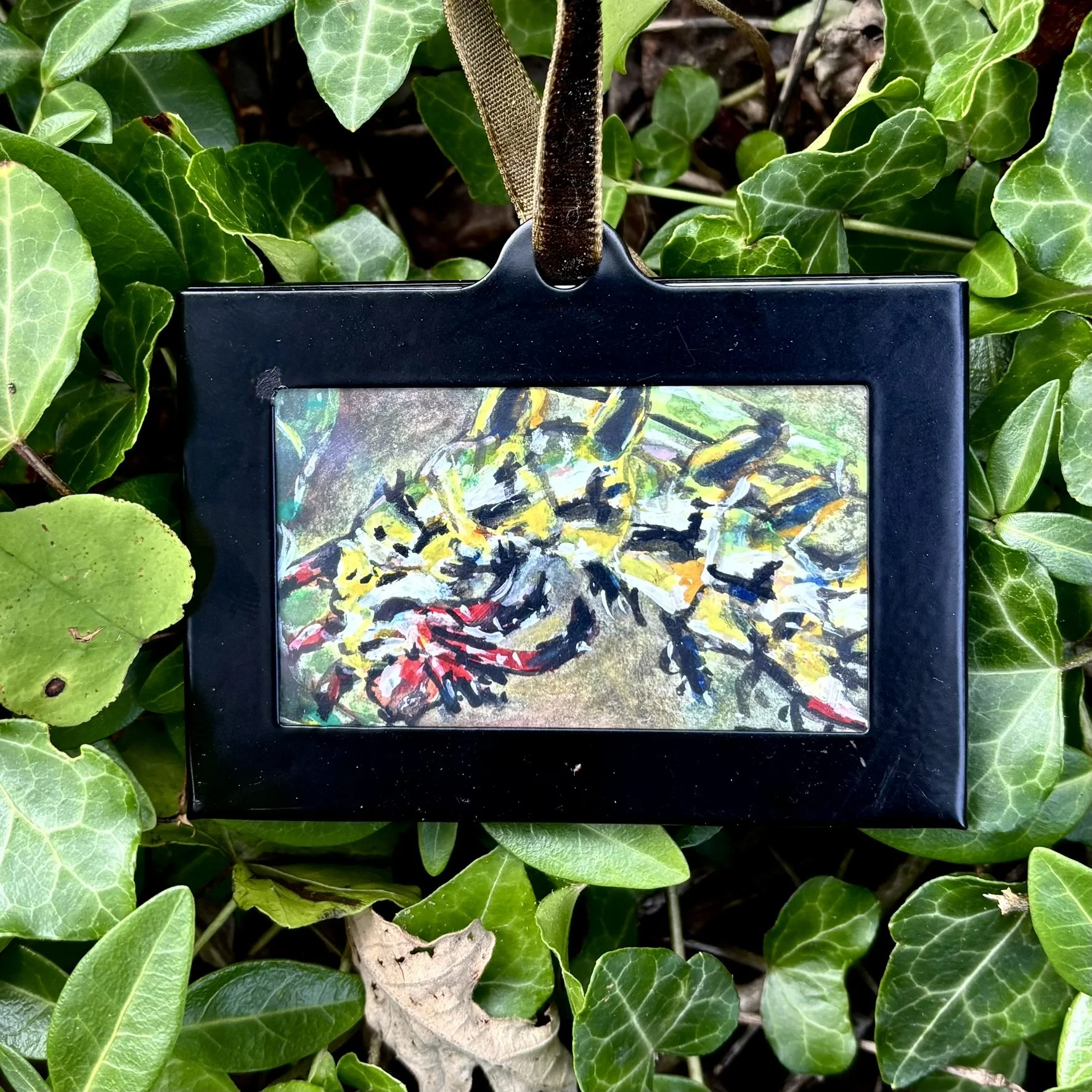 Hickory Horned Devil Caterpillar, 2026, 2x3 inches, gouache on multimedia paper