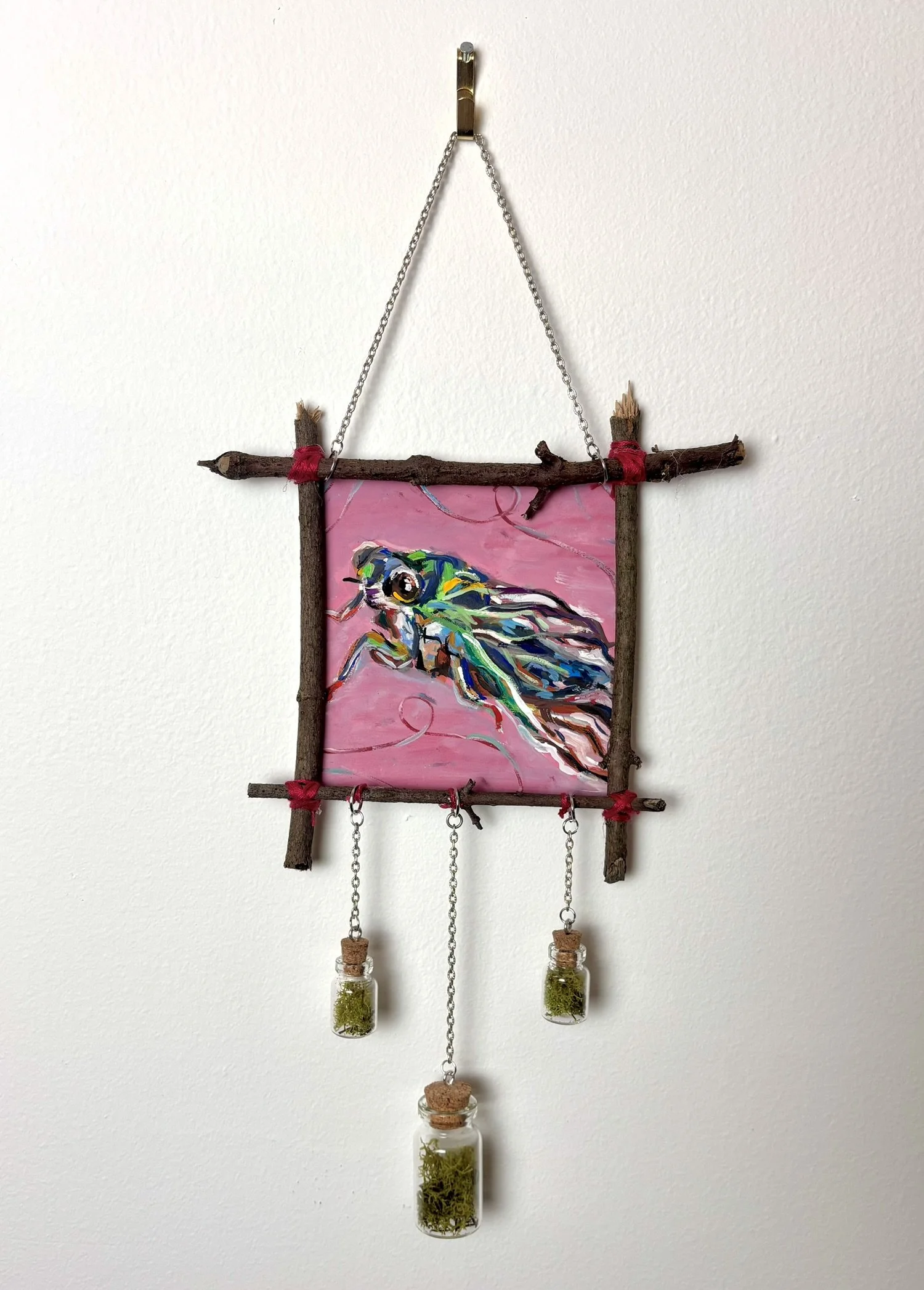 Ode to a Cicada, 2026, 4x4 inches, gouache on illustration board, handmade frame