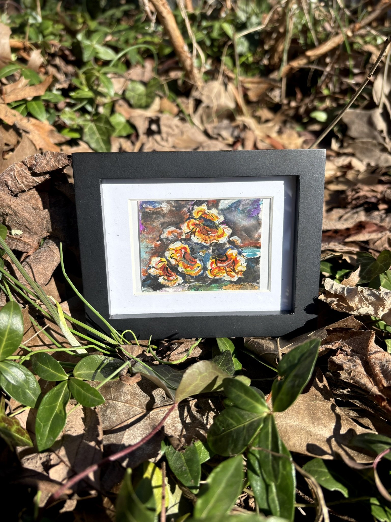 Crowded Parchment, 2026, 2x3 inches, gouache on multimedia paper in a 4x5 frame