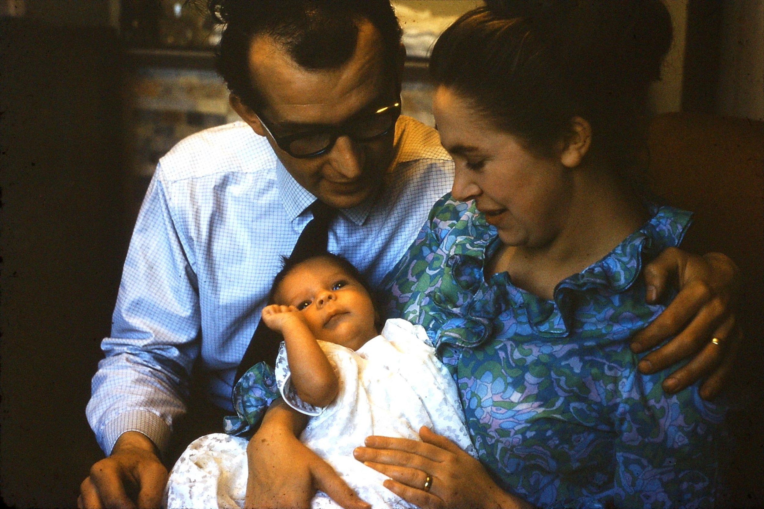 Newborn Sarah with her parents 