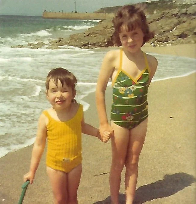 Sarah and her sister Dawn on holiday in Cornwall, 1976