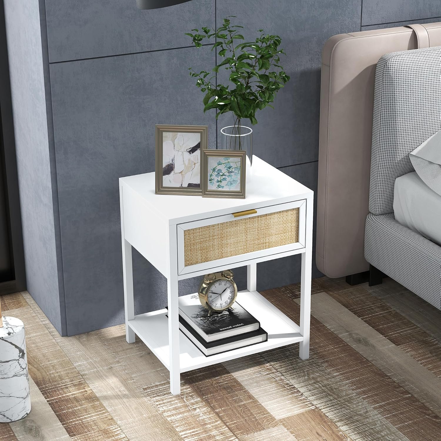 Open Shelf Rattan Side Table
