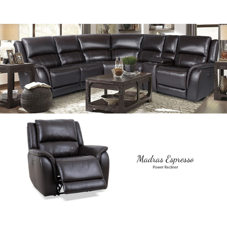 Madras Espresso Top Grain Leather Reclining Sectional