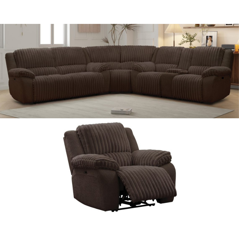 Mondo Chocolate Reclining Sectional, Sofa, Loveseat, and Recliner