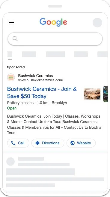 Screenshot of a Bushwick Ceramics Google Ad