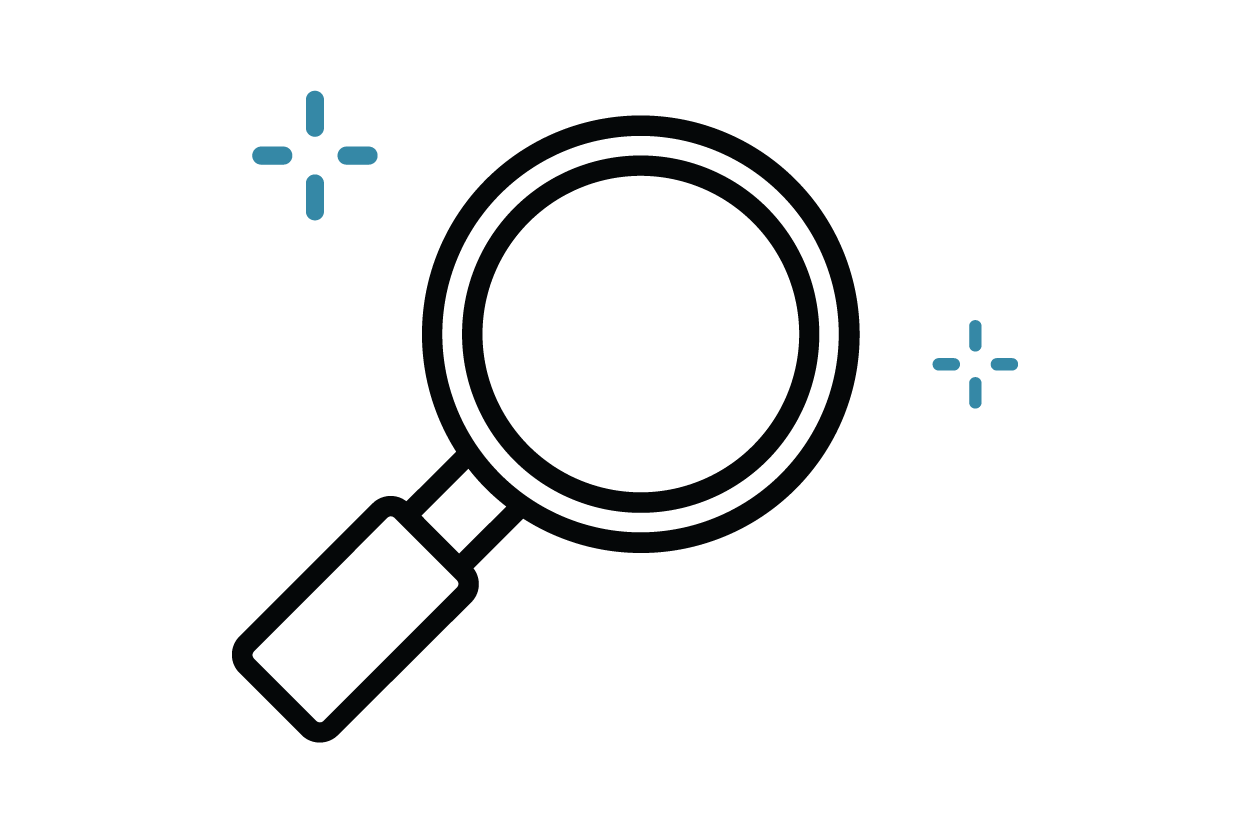 Magnifying glass icon representing research, discovery, or identifying child care needs.
