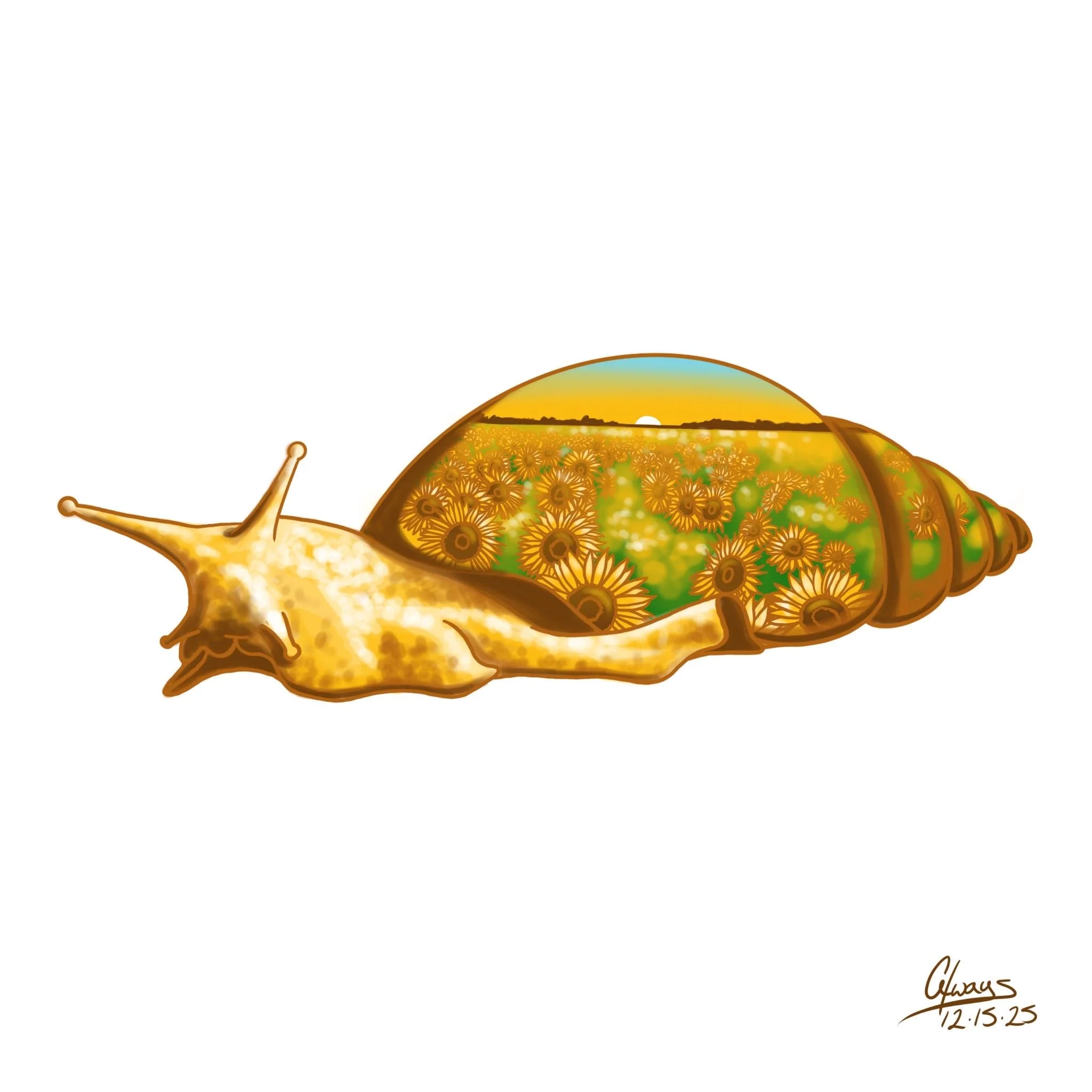 Snail Sticker - Yellow Sunflowers