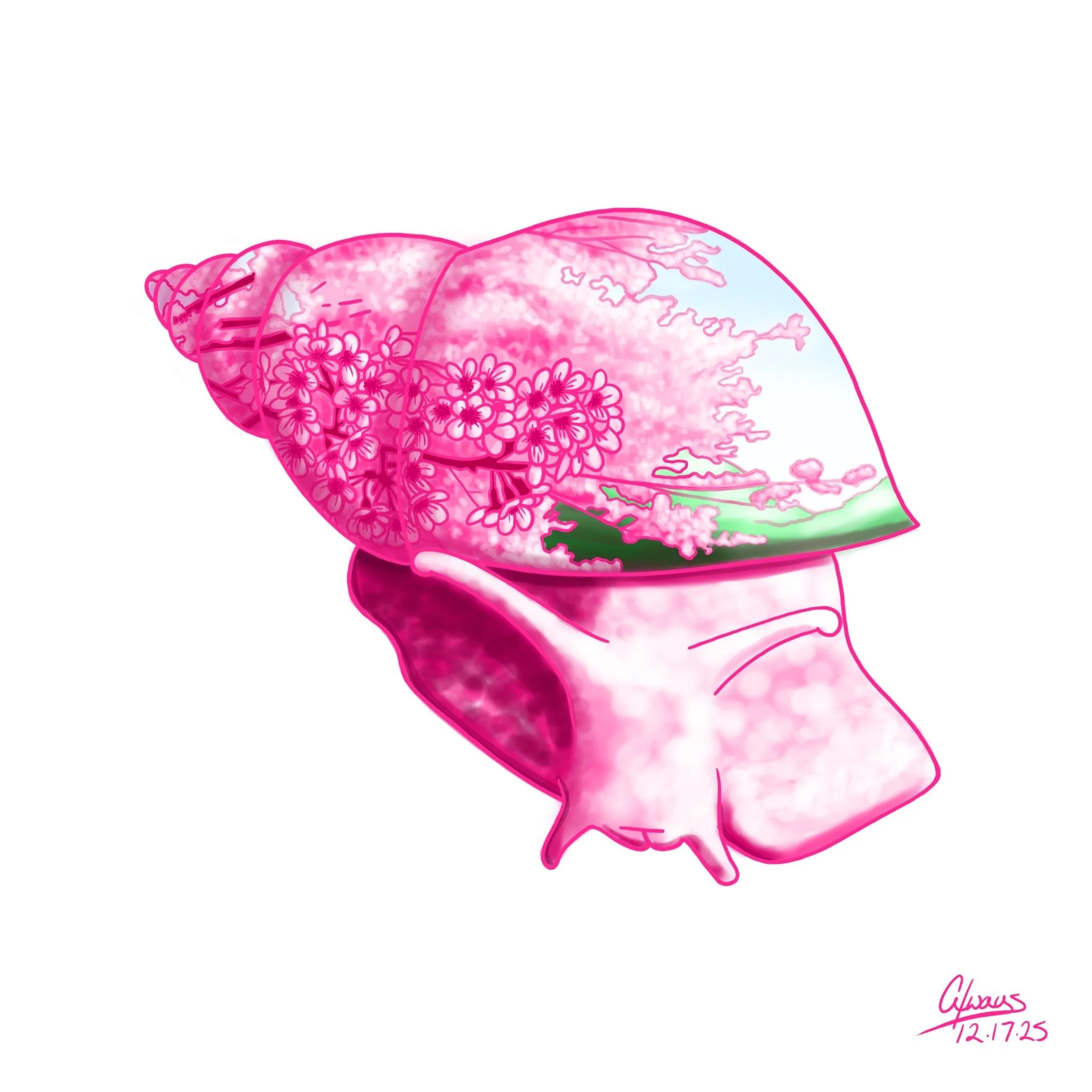 Snail Sticker - Pink Sakura Blossoms