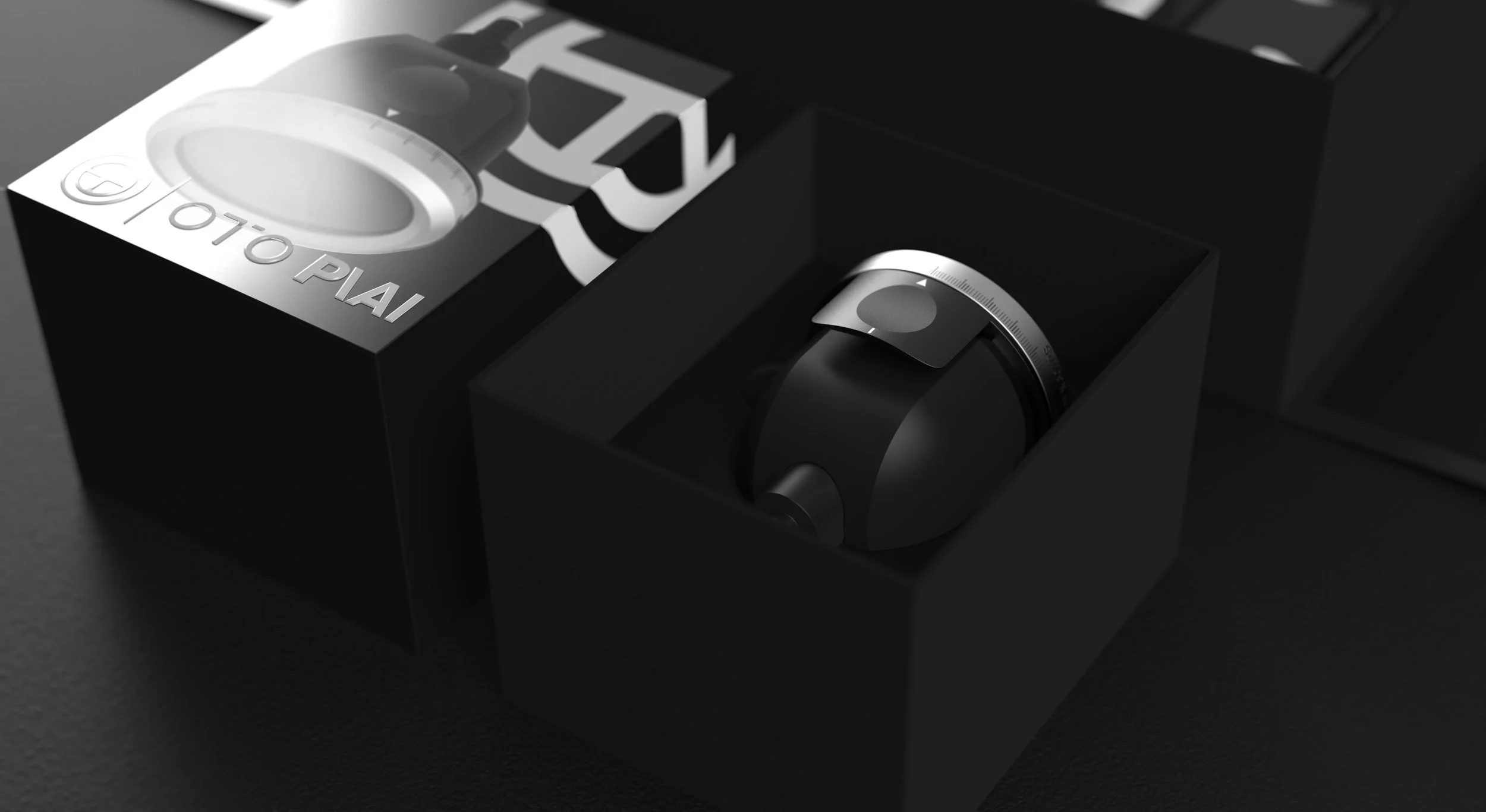 Detailed close-up of the AI camera attachment securely placed inside the Oto packaging, showcasing precision fit and high-quality presentation.