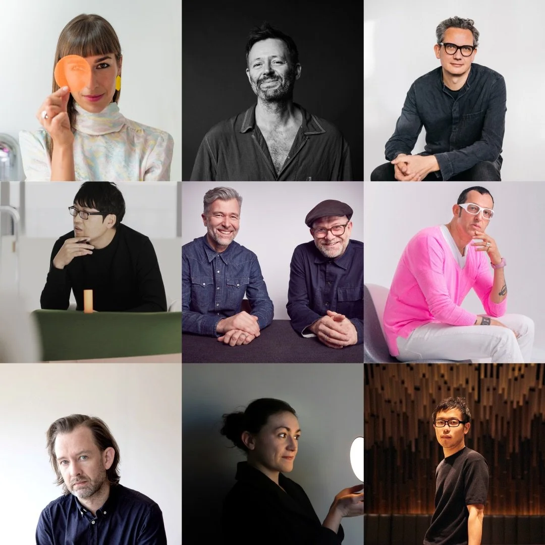 Colour grid of participating international designers for the exhibition: Kickie Chudikova, Michael Young, Sebastian Bergne, Yeongkyu Yoo, Luke Pearson & Tom Lloyd, Karim Rashid, Tim Rundle, Ionna Vautrin, Hideki Yoshimoto.