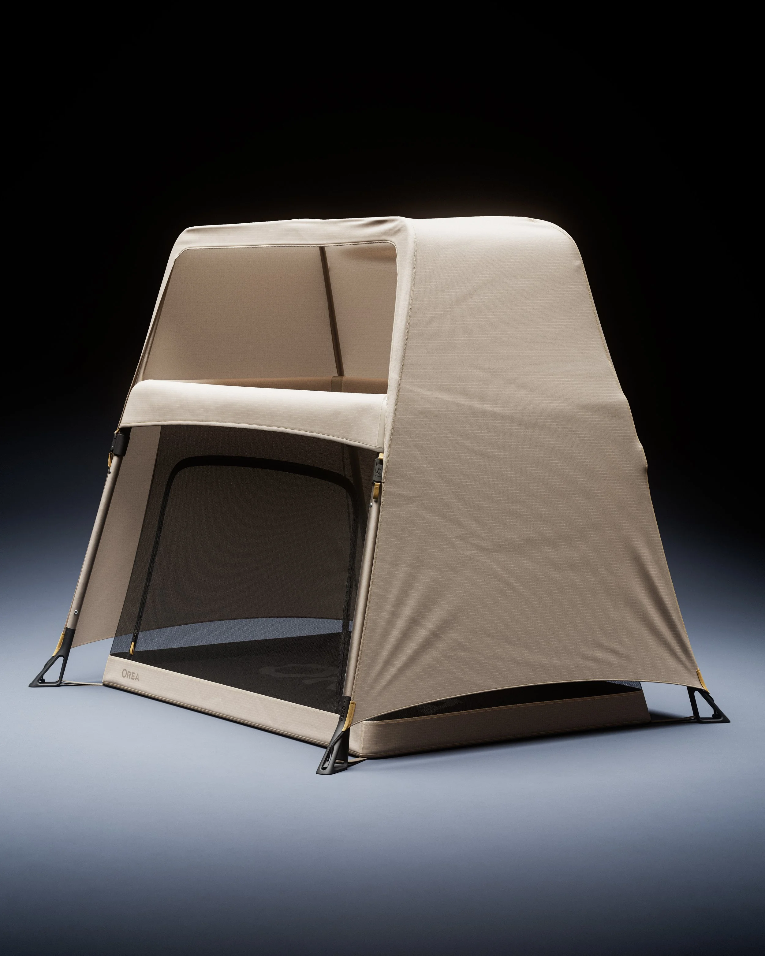 Kids Travel crib with custom accessories such as insect protection and shade cover that clips to the frame.