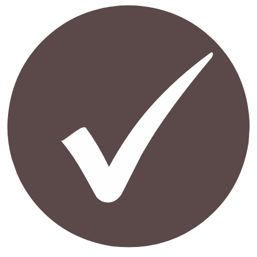 A white checkmark inside a dark gray circle.