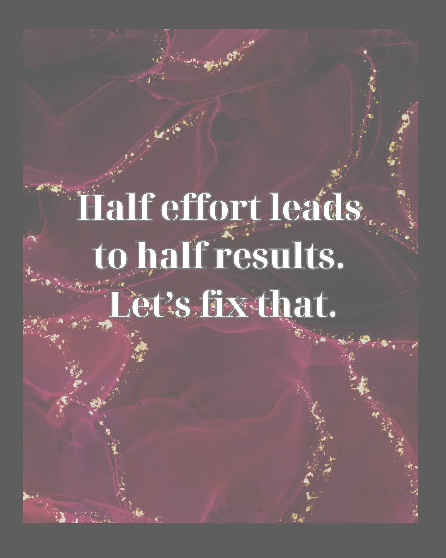 Half effort leads to half results!

Rushing through your to do list isn&rsquo;t productive, it&rsquo;s just exhausting. When you&rsquo;re stretched too thin, things slip through the cracks &amp; let&rsquo;s be real&hellip; half done work leads to hal
