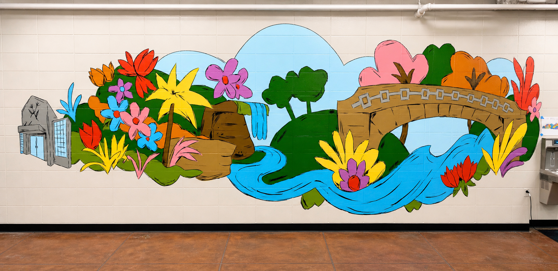Vibrant mural in a hallway setting.png