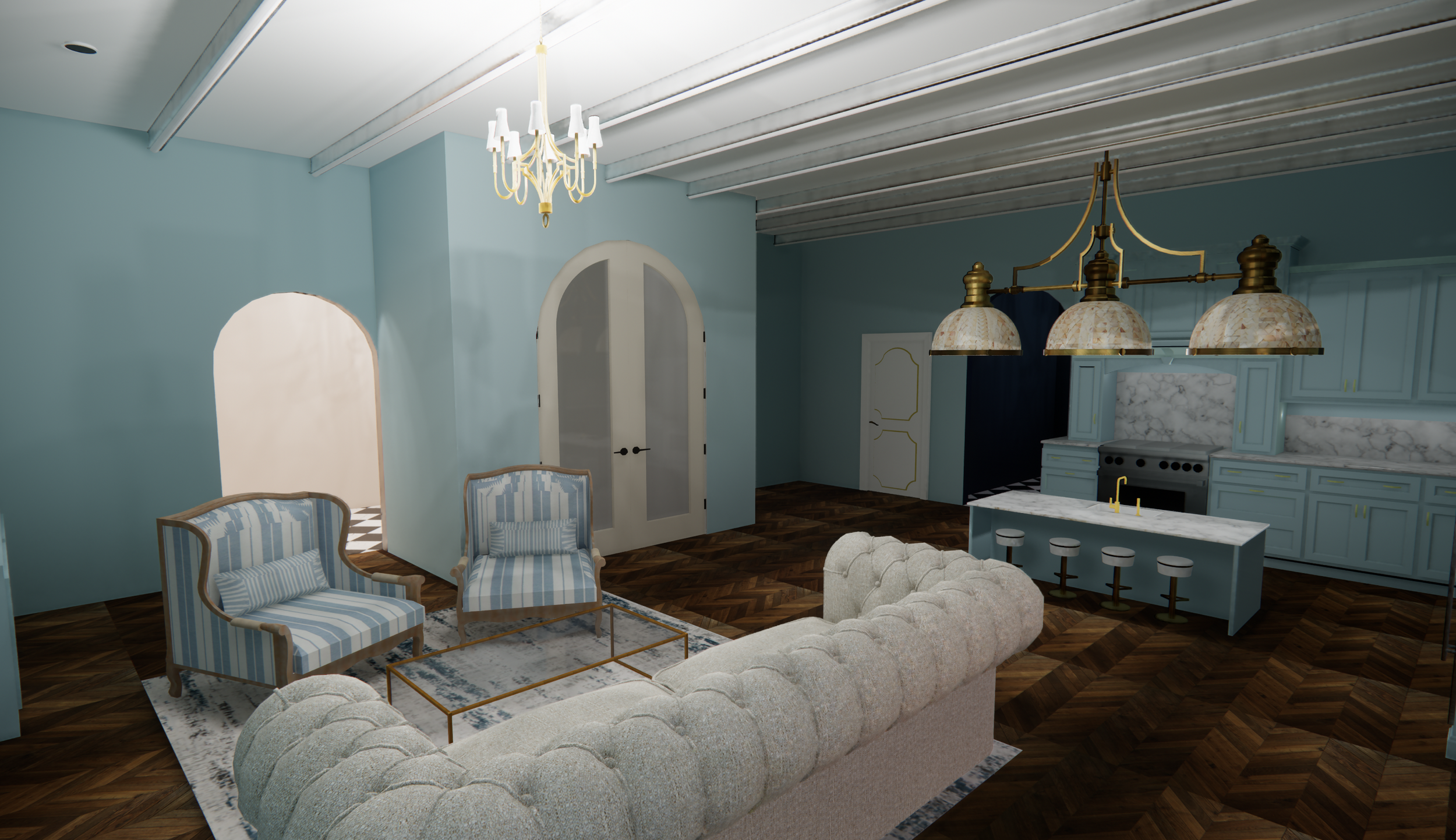 Rendering of Living Room and Kitchen Area