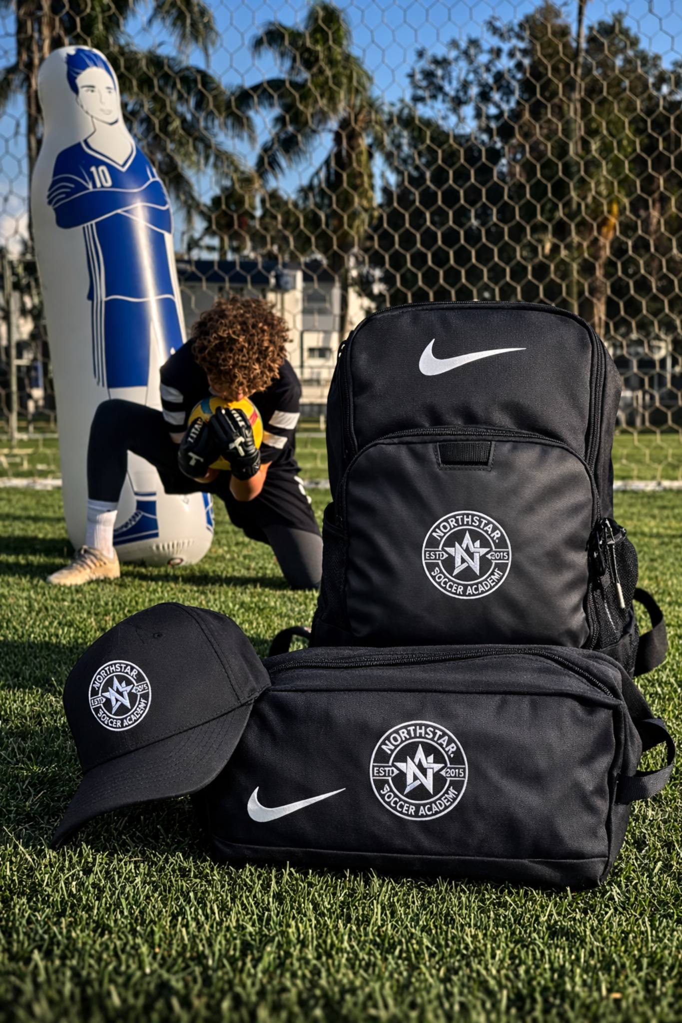 Northstar Soccer Academy merch example showing academy kit and accessories
