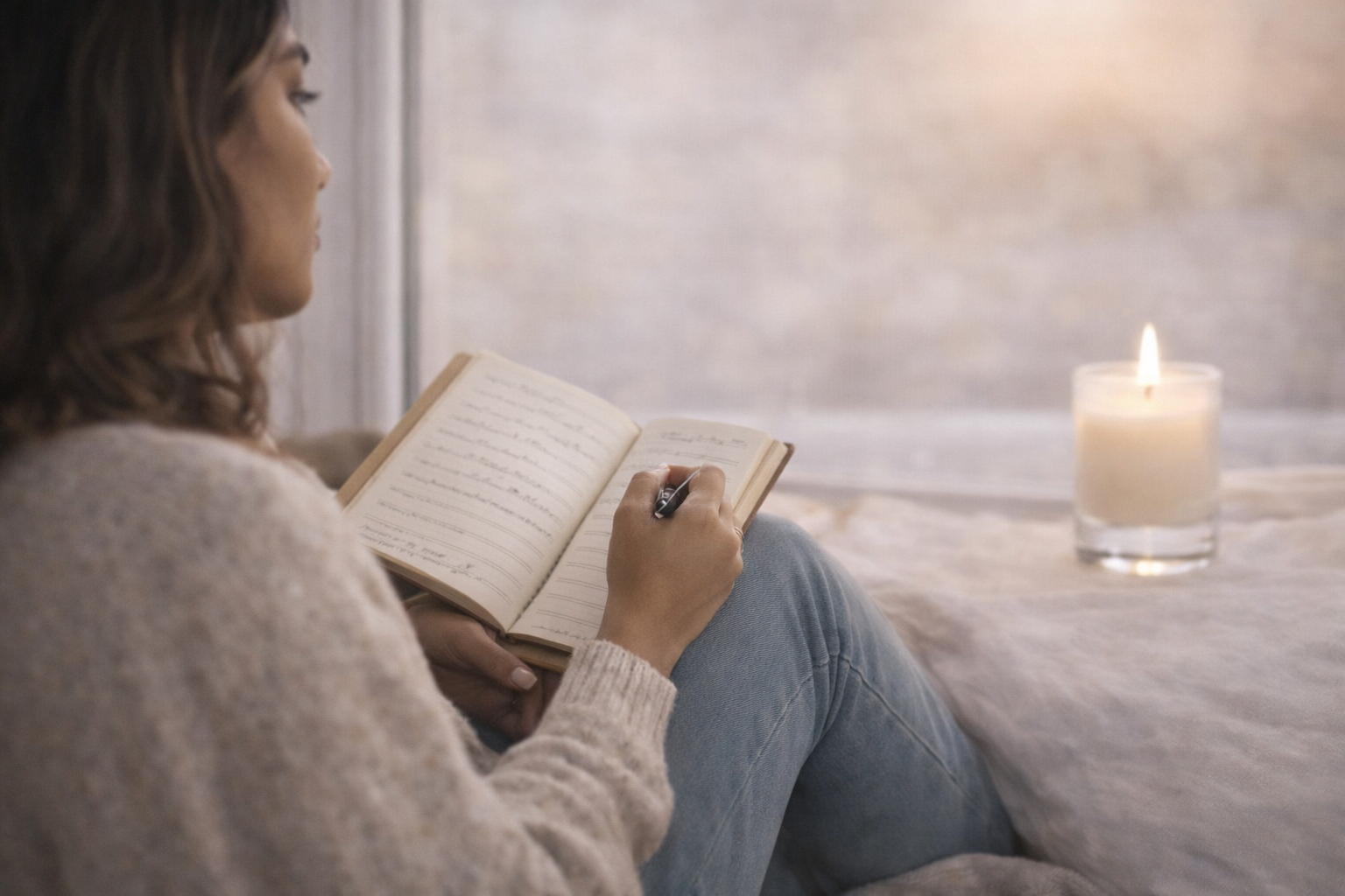 Woman Journaling By Window