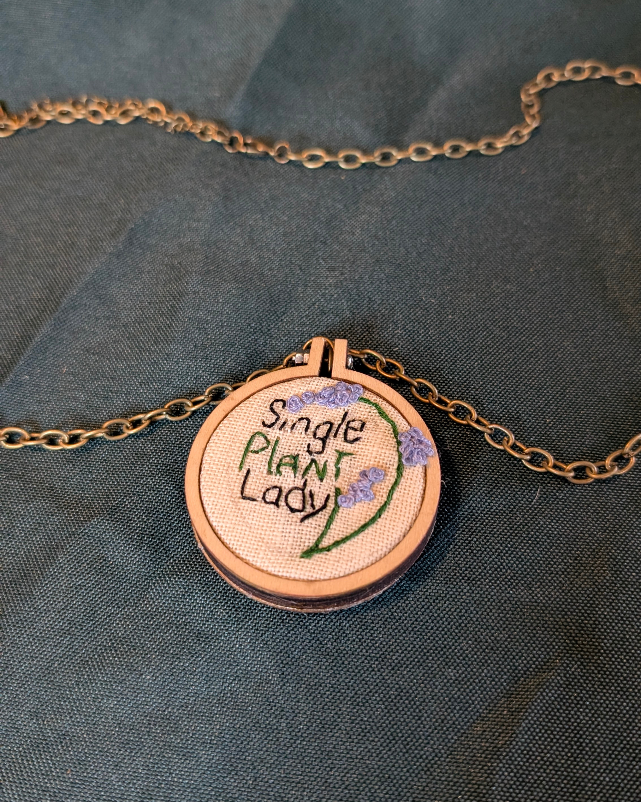 “Single Plant Lady” Embroidered Necklace