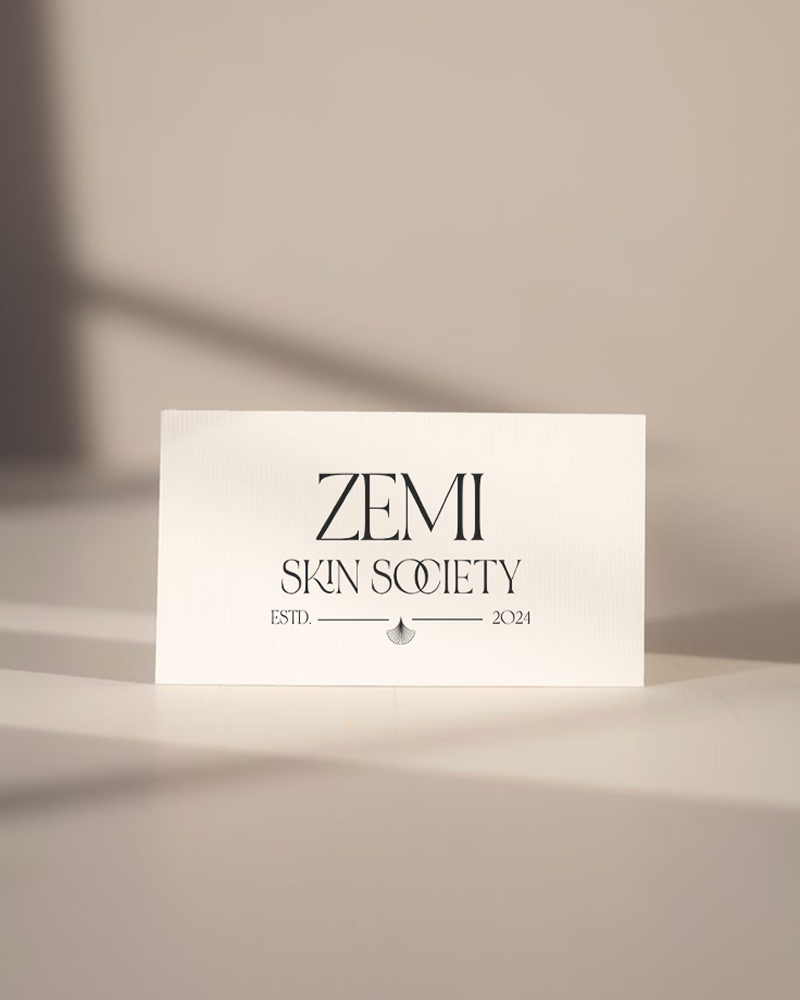 Card with "Zemi Skin Society Estd. 2024" text.