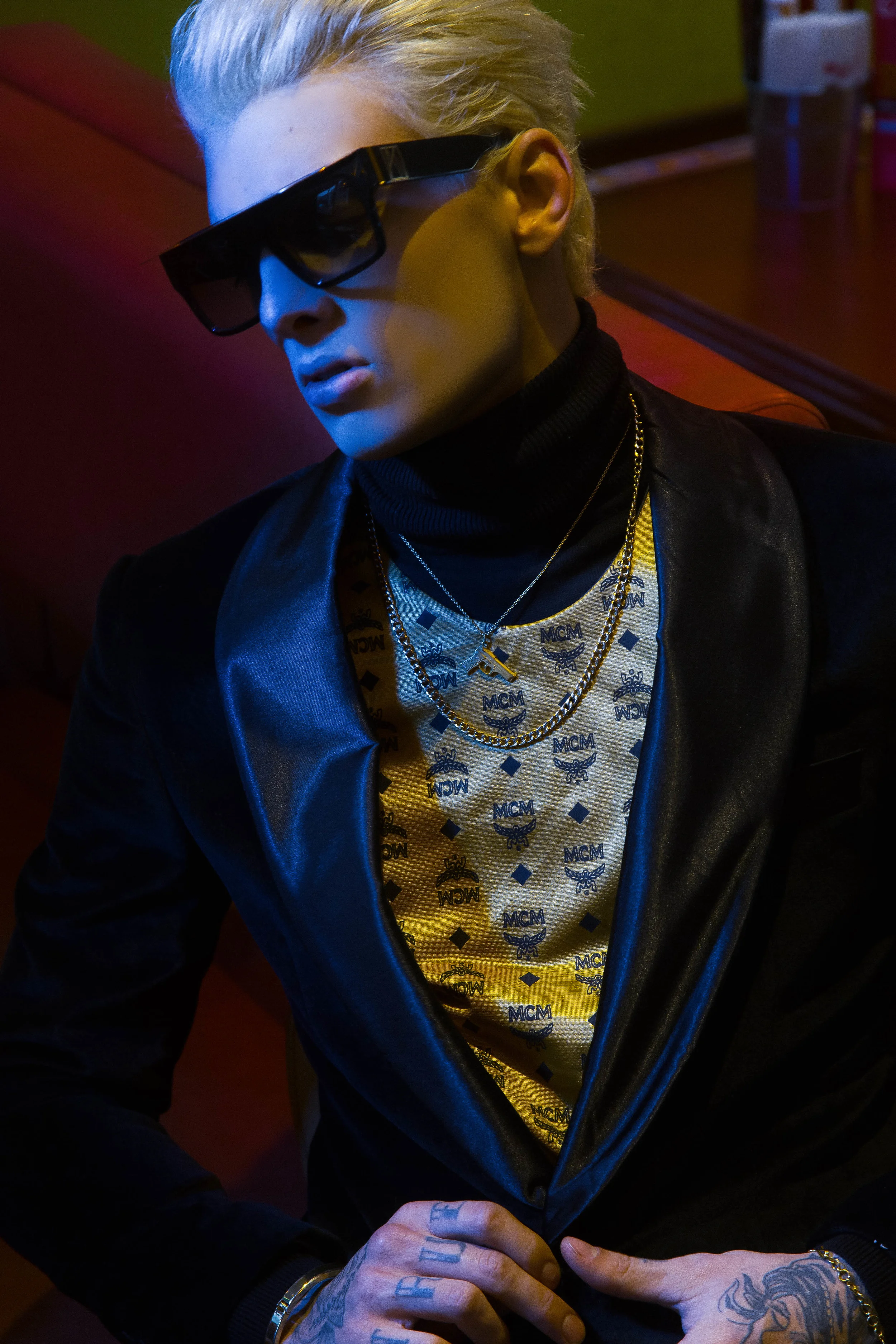   VELVET TUX: Suit: Helen Anthony Top: Stylists own Glasses: Emmanuelle Khan Jewellery: Illion   