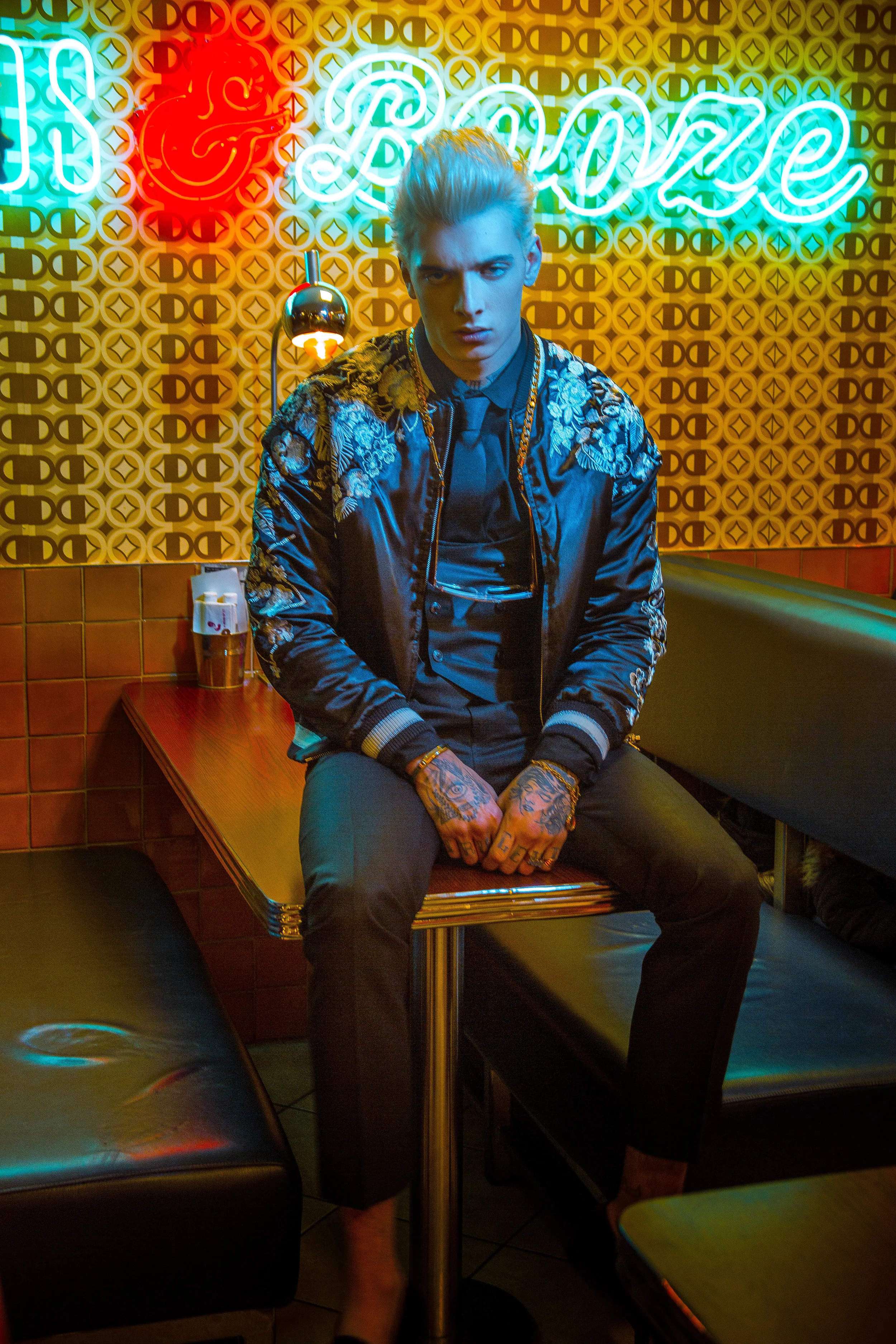   Jacket: Evisu Waistcoat: Noose and Monkey Shirt: Black Dnm     Tie: Peckhma Rye Glasses: Emmanuelle Khan Glasses Chain: tbc Trousers: Noose and Monkey Shoes: Billionaire   