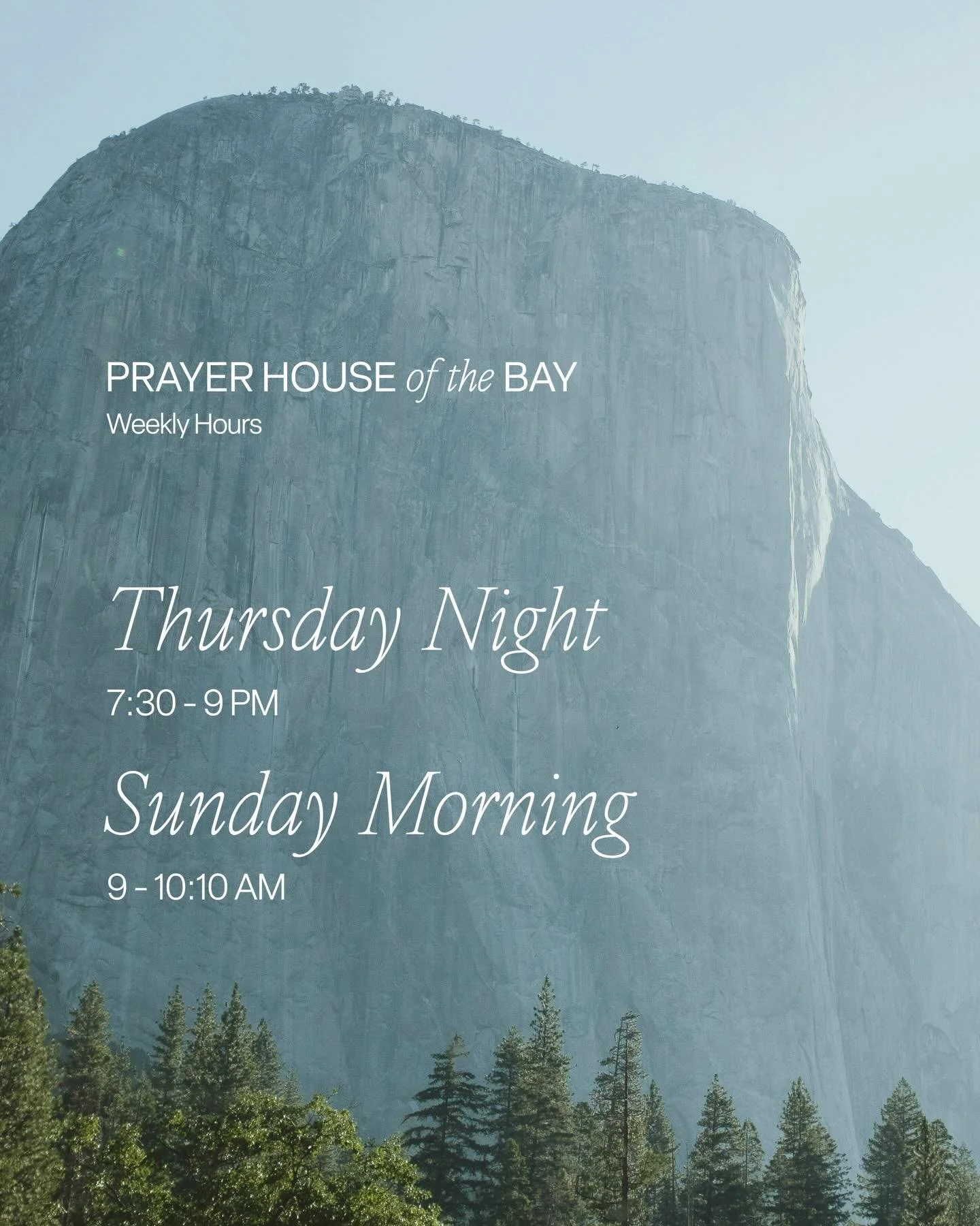 Hello, hope everyone is having a wonderful Thanksgiving week&mdash; we are thankful for the community of those who pray in the Bay Area!

Here is an updated schedule of our weekly hours, we welcome you to join us!

Thursday Evenings |  7:30-9 PM
Sund