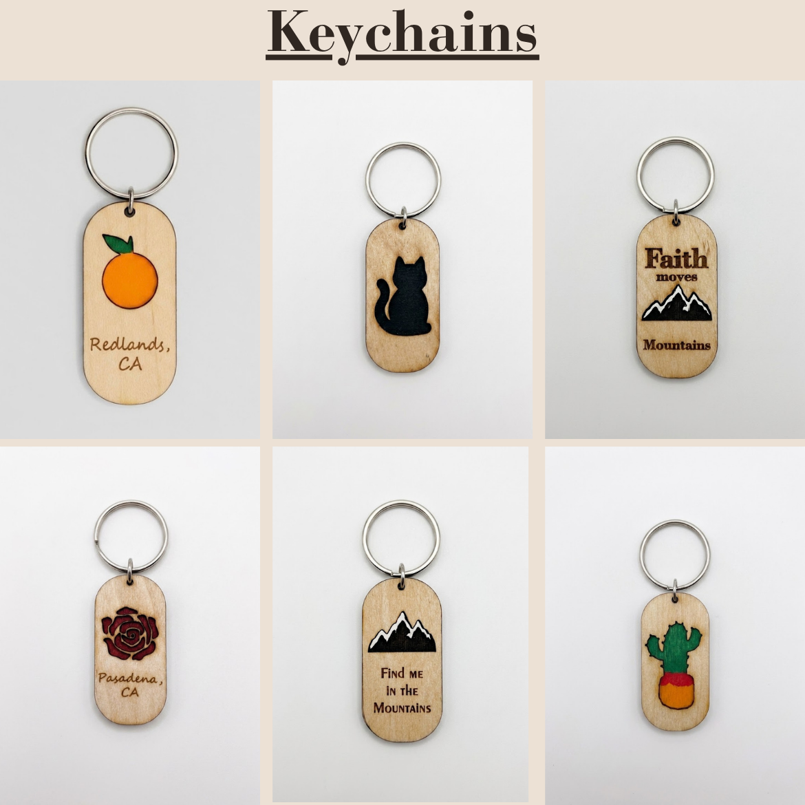 Carry a piece of craft wherever you go. Our engraved wooden keychains blend natural wood tones with bold colored cutouts for a sleek, tactile finish. Lightweight, durable, and crafted to stand out on any set of keys or bag.