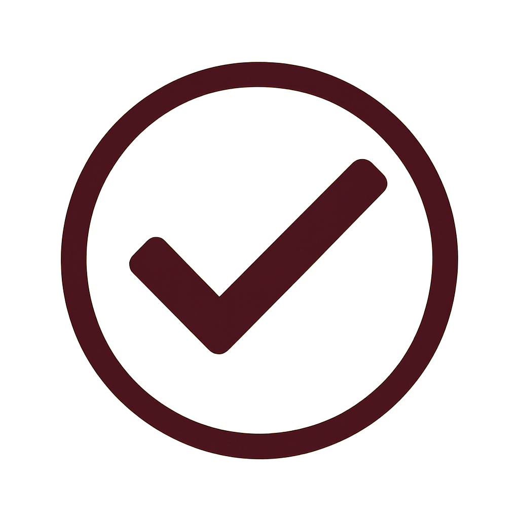 A checkmark inside a circle, symbolizing confirmation or approval.