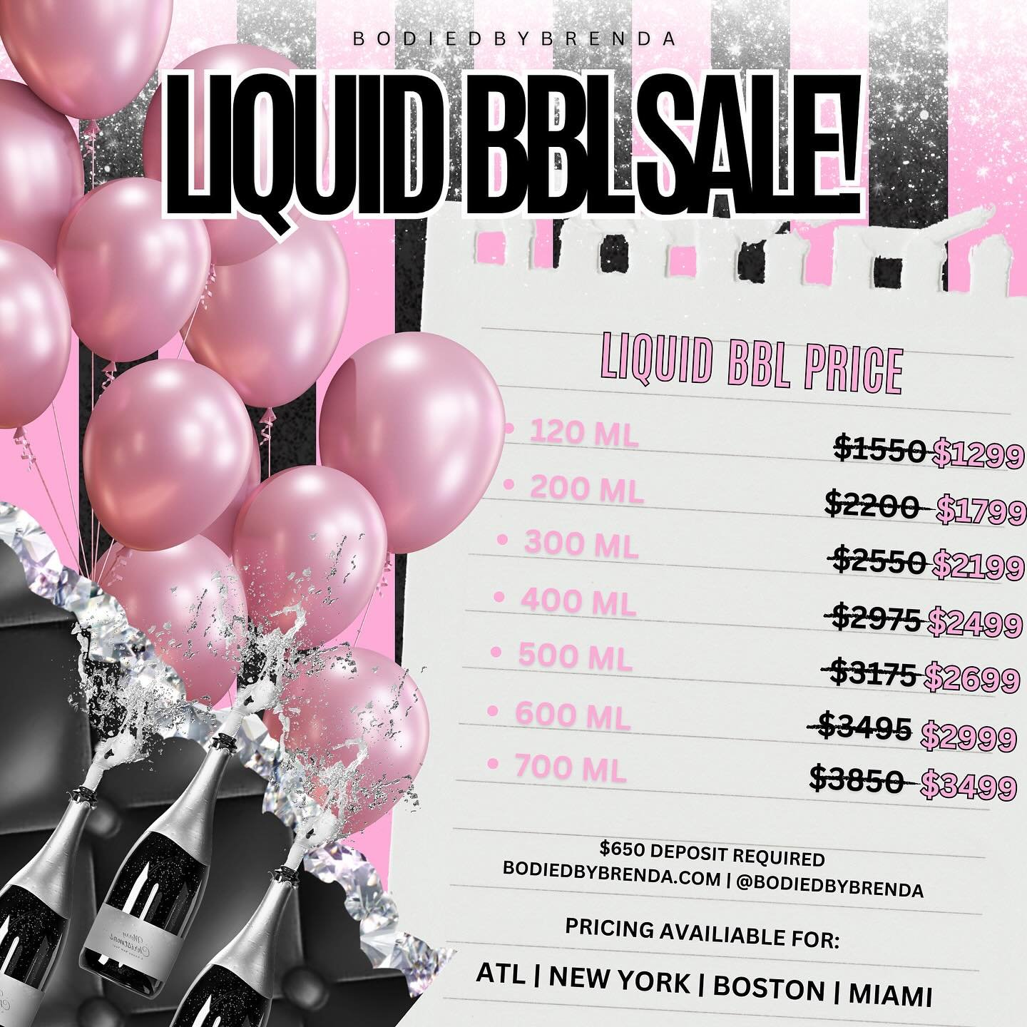 LIQUID BBL SALE 🚨 Pricing Available in NY, ATL, MIA, BOSTON 
Your dream curves are just a session away!

Our Liquid BBL uses dermal fillers to safely add volume, shape your hips, and enhance projection &mdash; all with minimal downtime and instant r