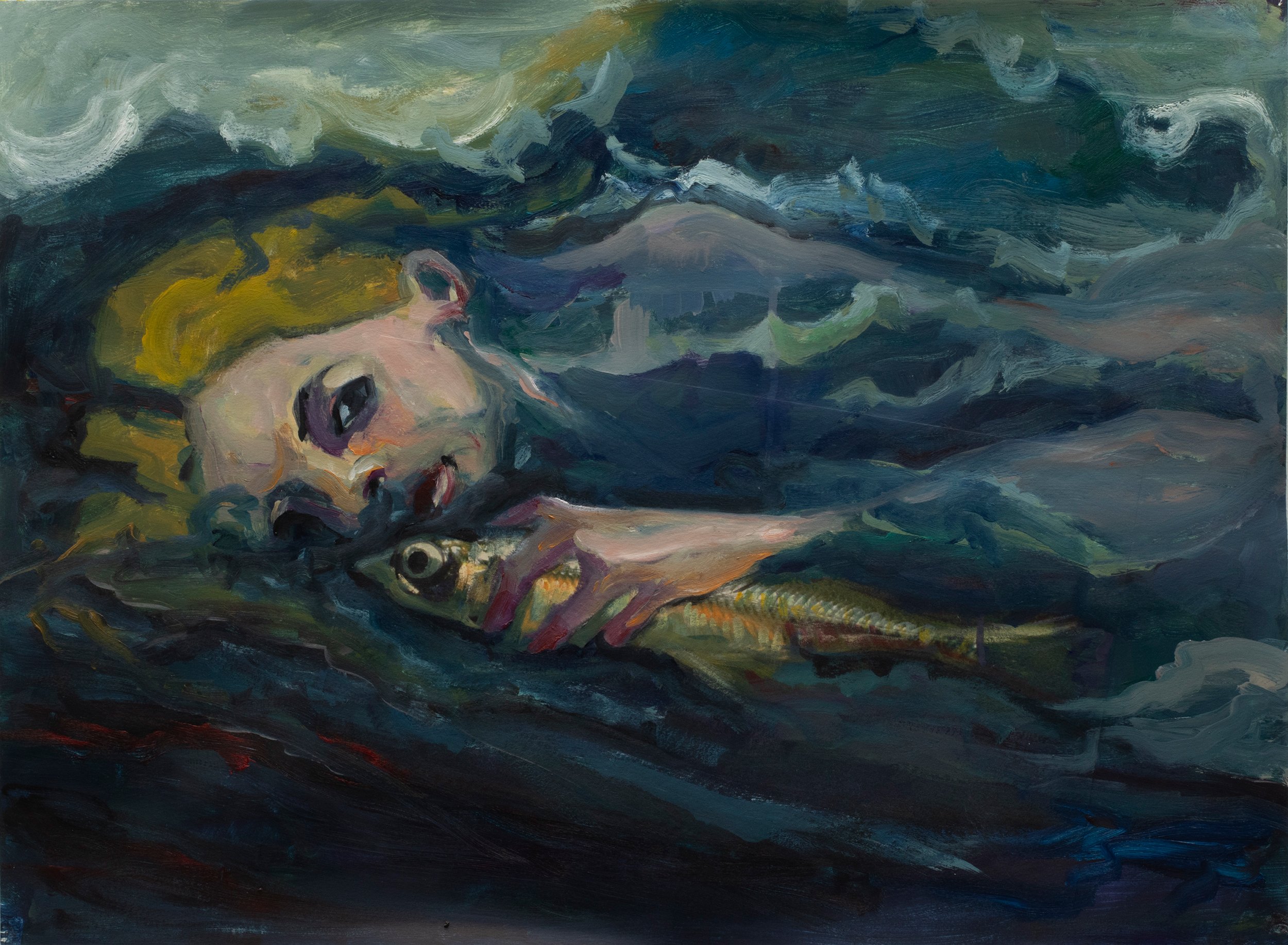 Last Stroke • 2023 • 22 x 30 inches • Digital print and water based oil paint on prepared paper