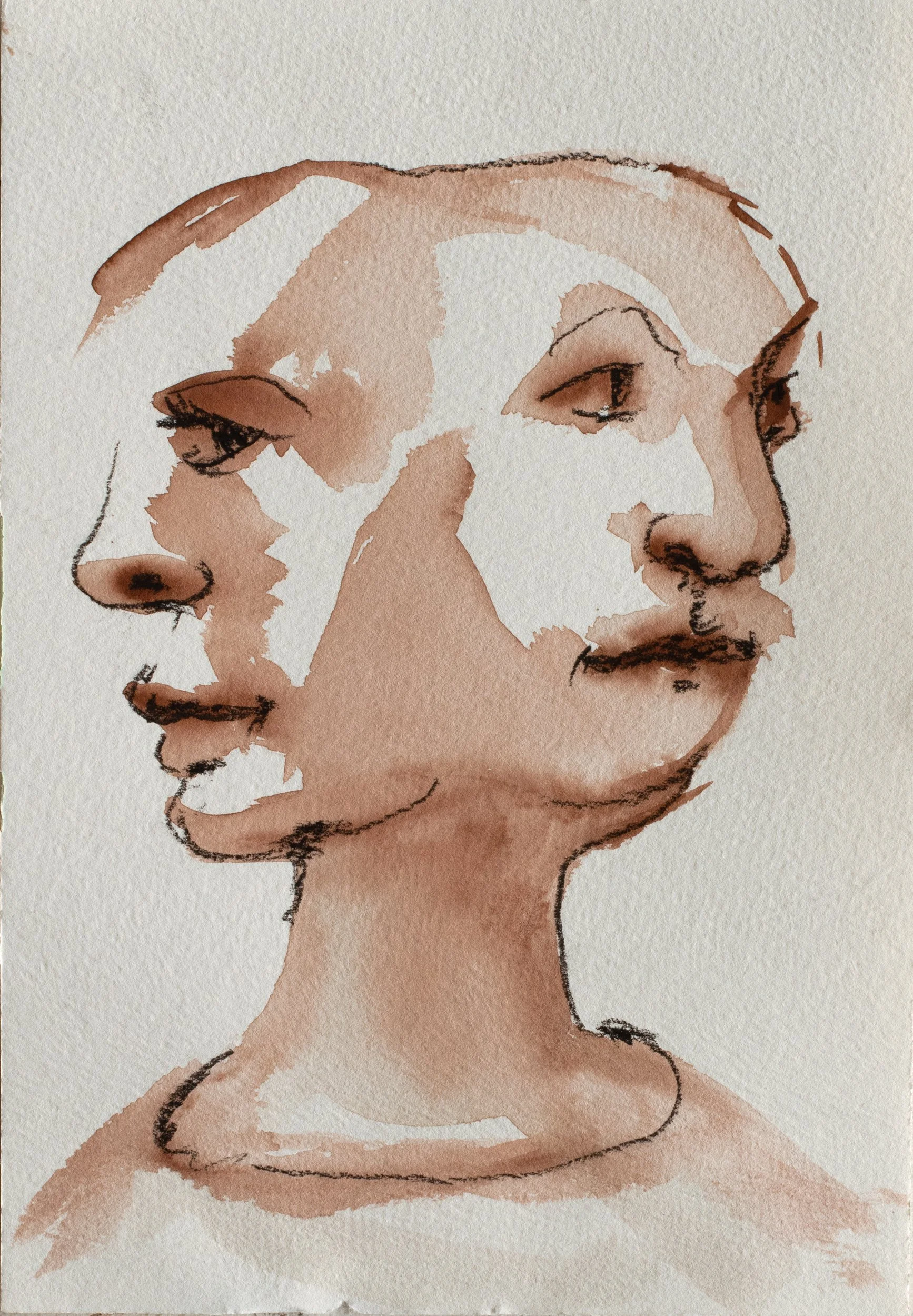 Two Face 1 •  2026 • Watercolor and charcoal • 10 x 7 inches