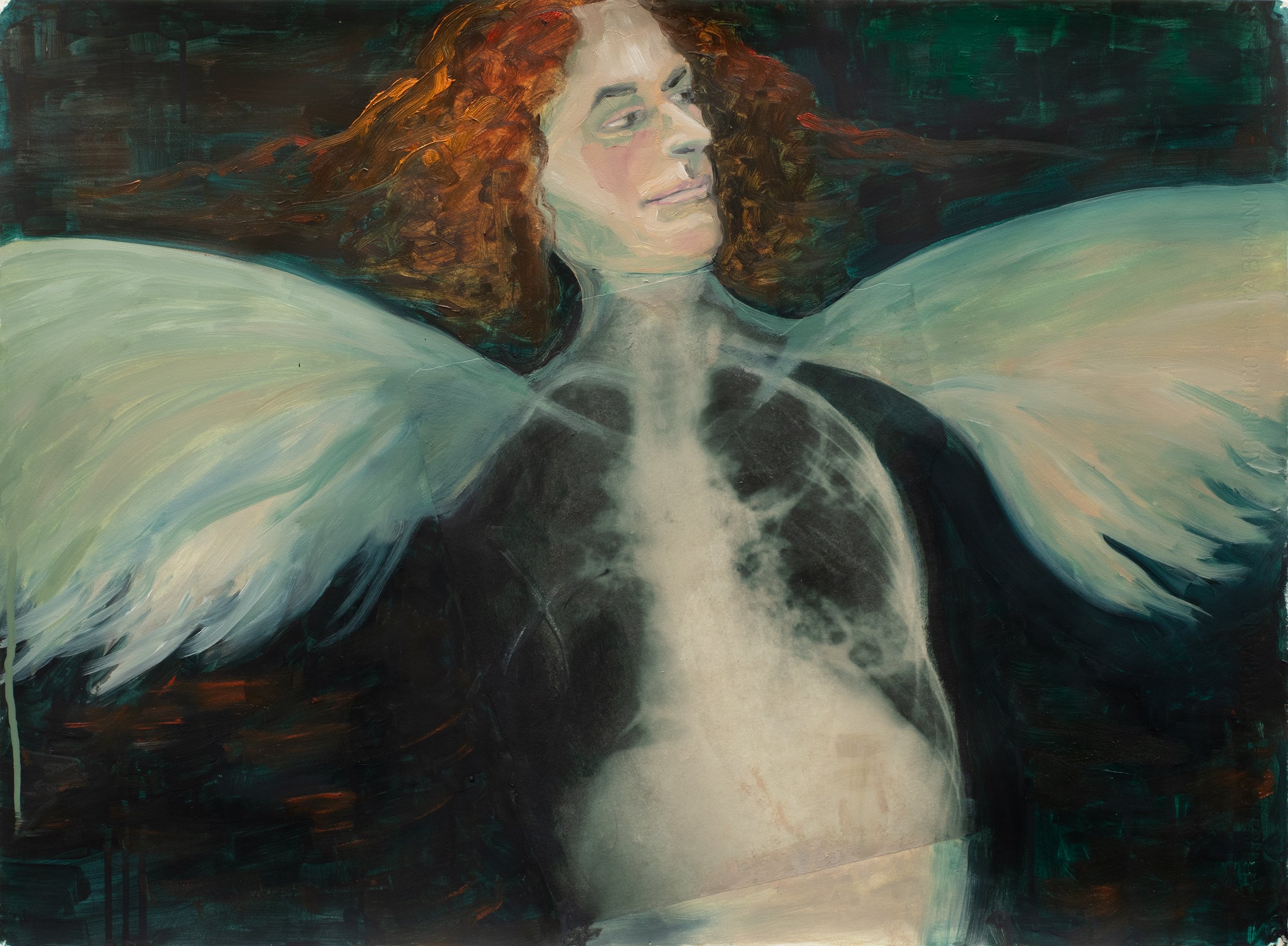 Becoming • 2023 • 22 x 30 inches • Digital print and water based oil paint on prepared paper