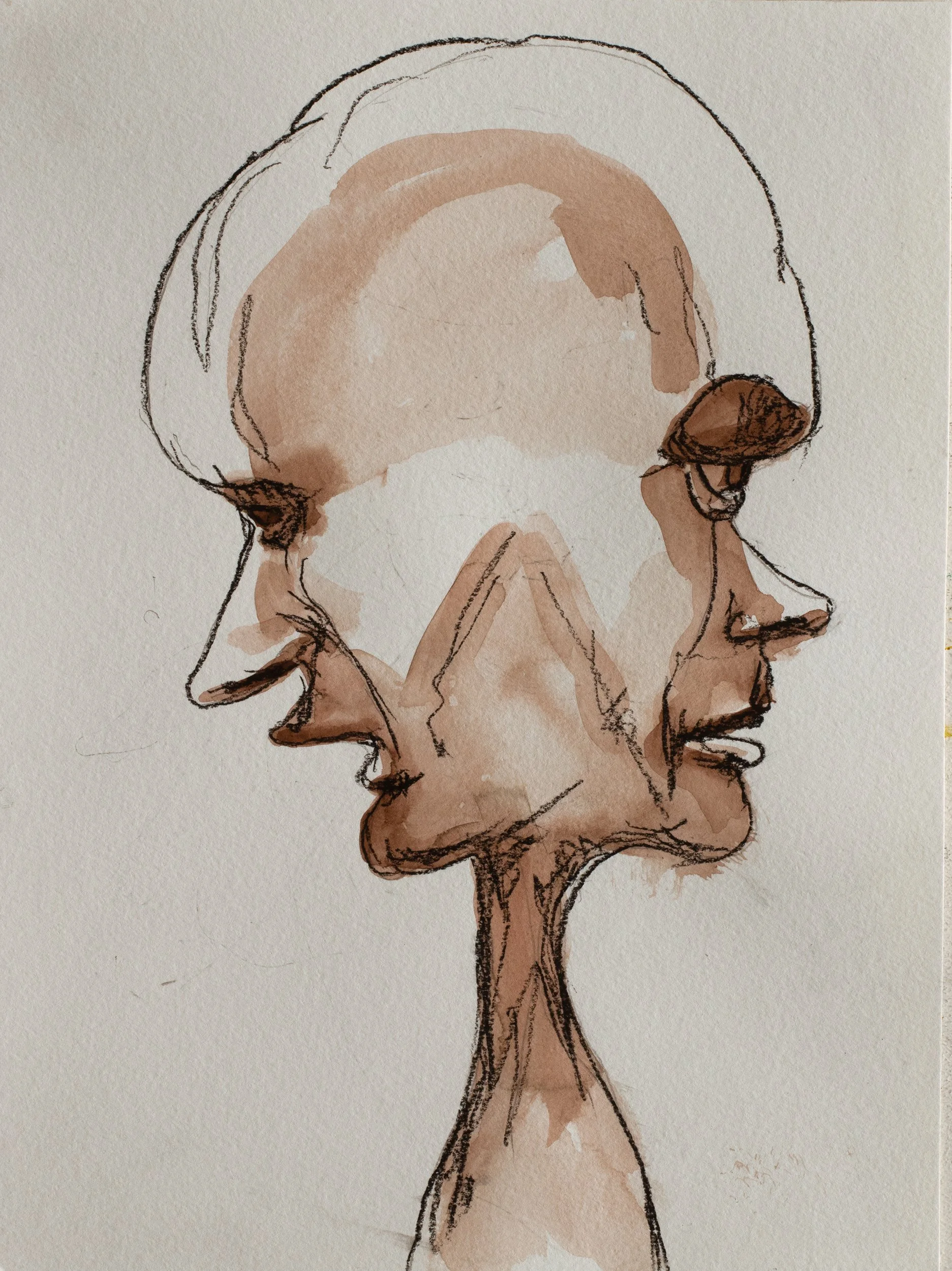 Two Face 3 • 2026 • Watercolor and charcoal • 12 x 9 inches