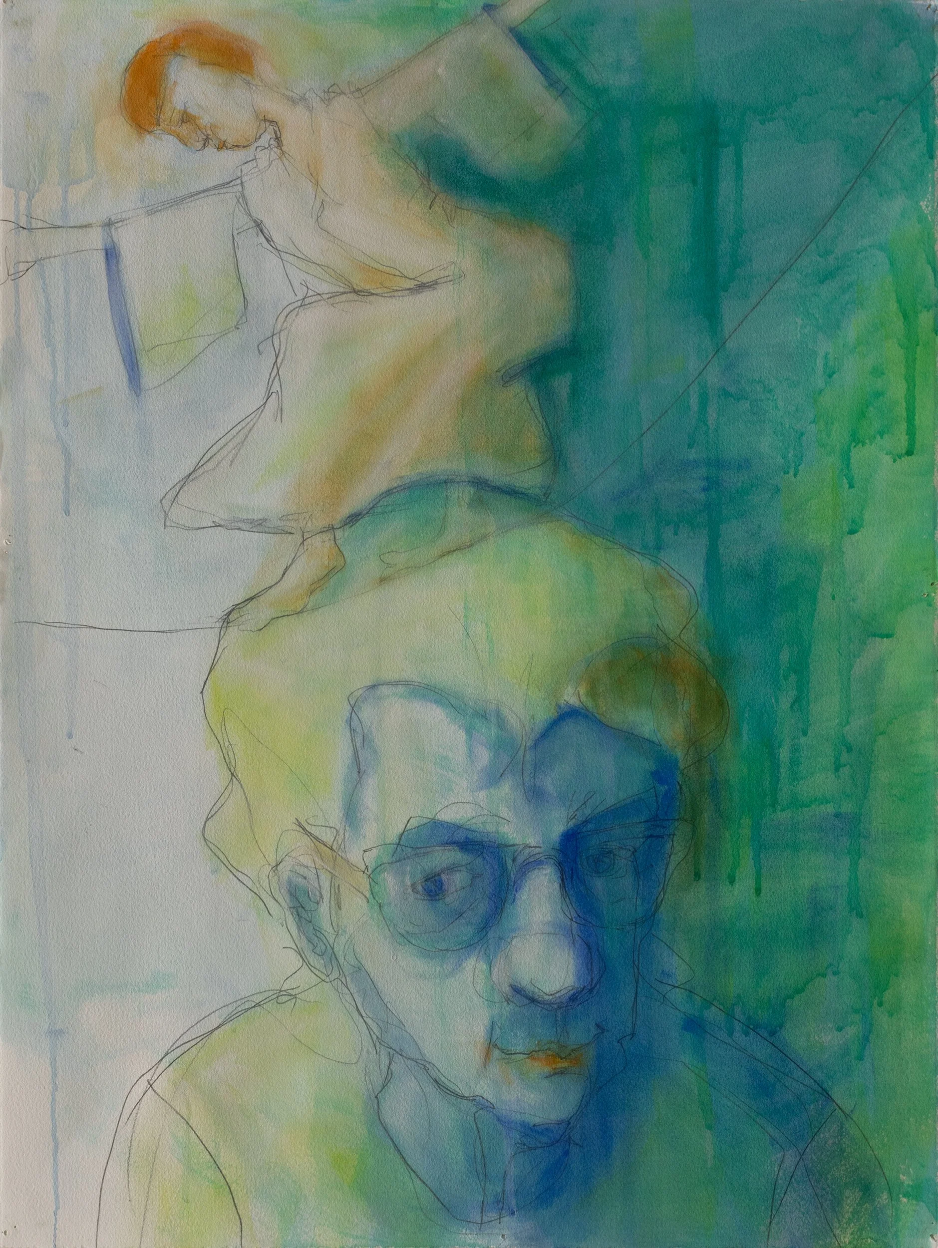 Self-Portrait Memory • 2026 • 30 x 22 inches • Water based oil paint and graphite on paper