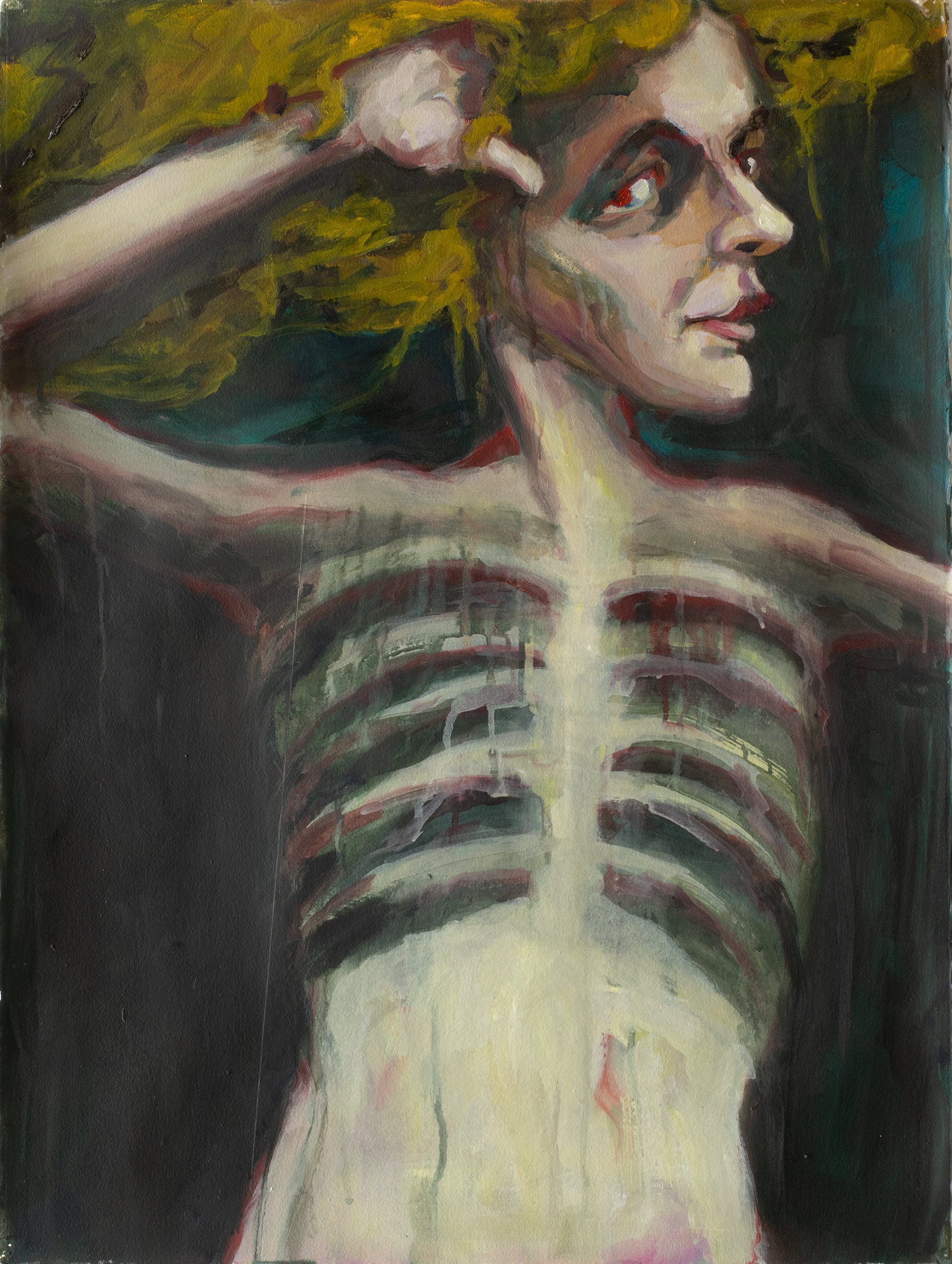 Pose • 2023 • 30 x 22 inches • Digital print and water based oil paint on prepared paper