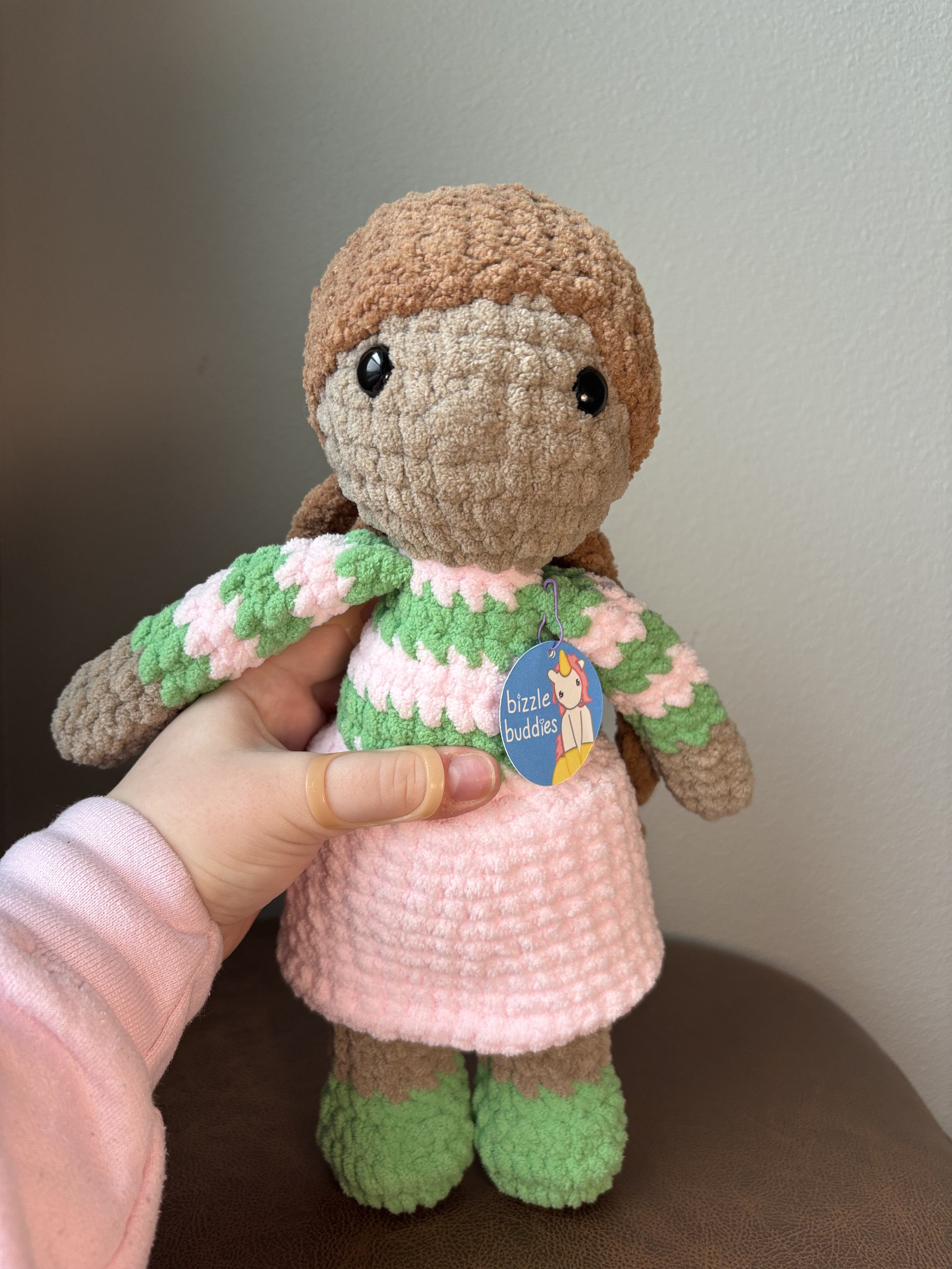 Green and Pink Dress Doll crochet plushie