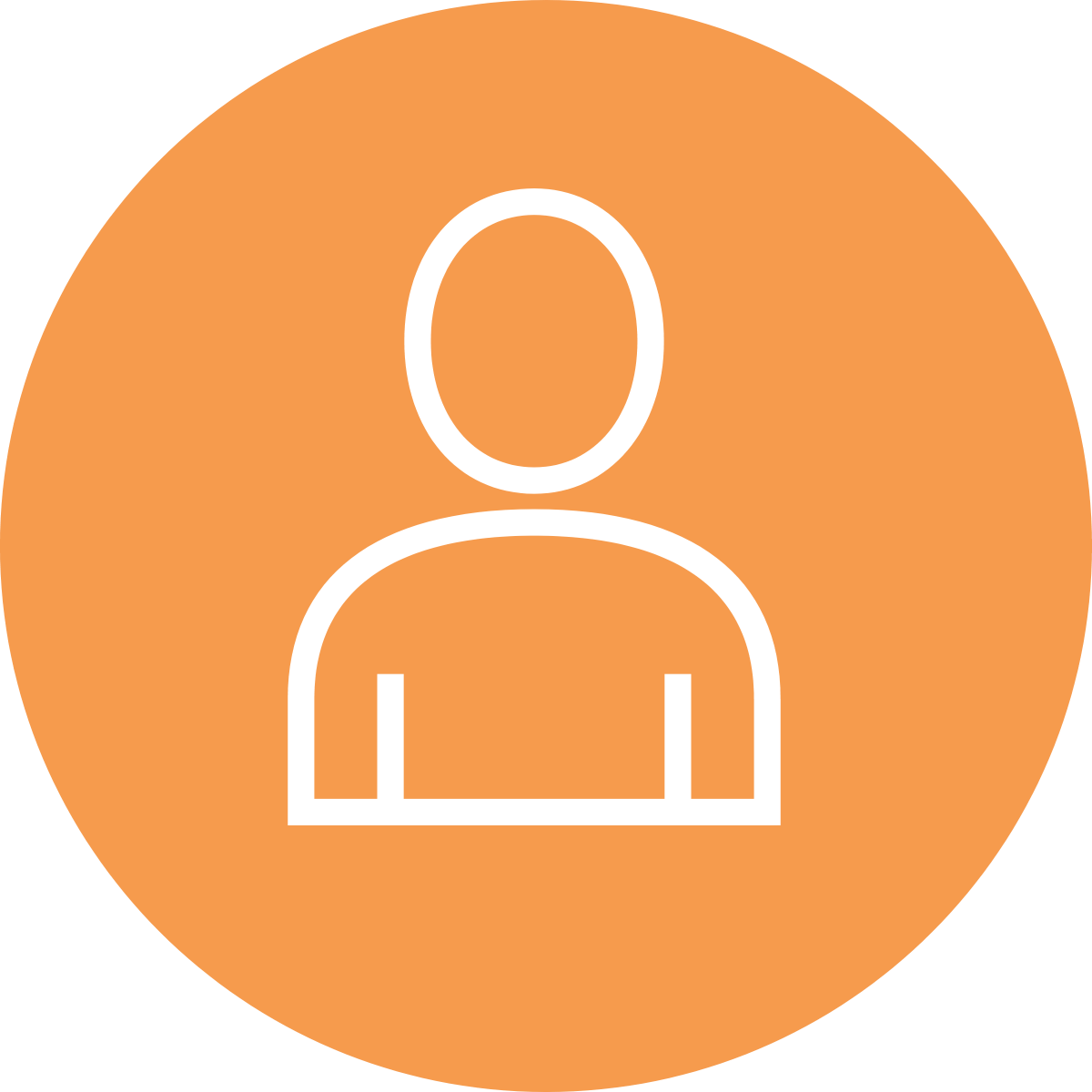 User profile icon with white outline of a person on an orange circular background.