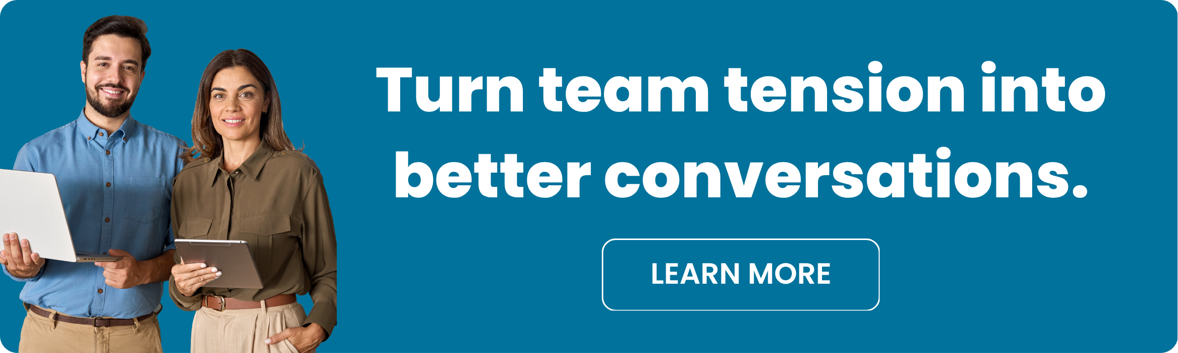 Productive Conflict banner with the message “Turn team tension into better conversations,” promoting support for teams to address conflict, improve communication, and work through avoided conversations.