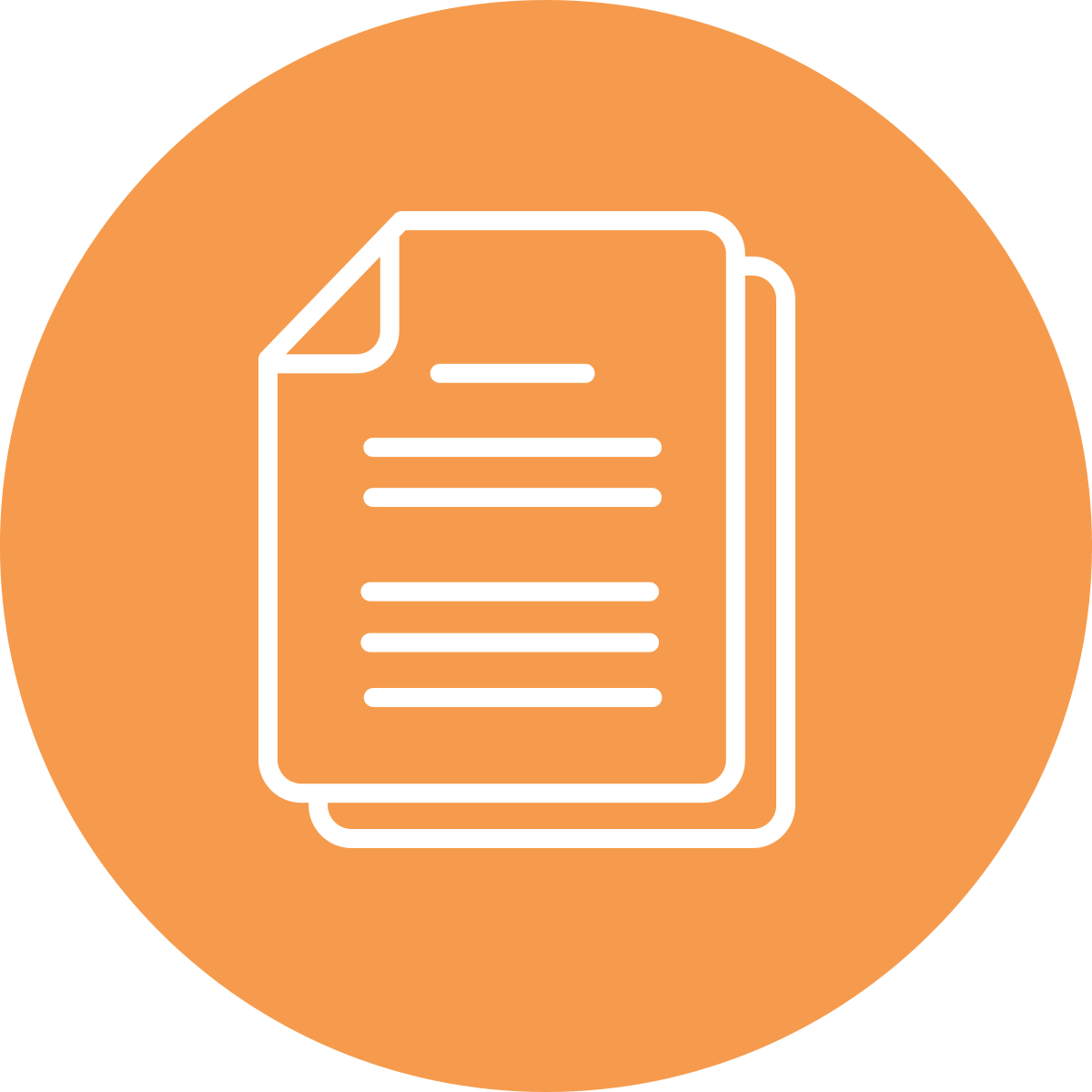 Icon of a document with lines of text inside an orange circle.