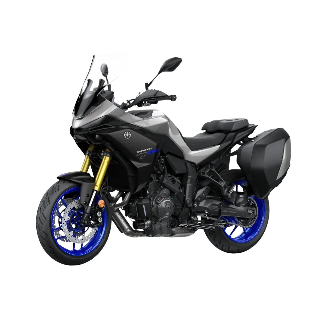 Moto Yamaha Tracer 7 GT modèle 2026 grise avec les valises