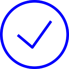 Cercle bleu avec un symbole de coche à l'intérieur, indiquant une validation ou une réussite.